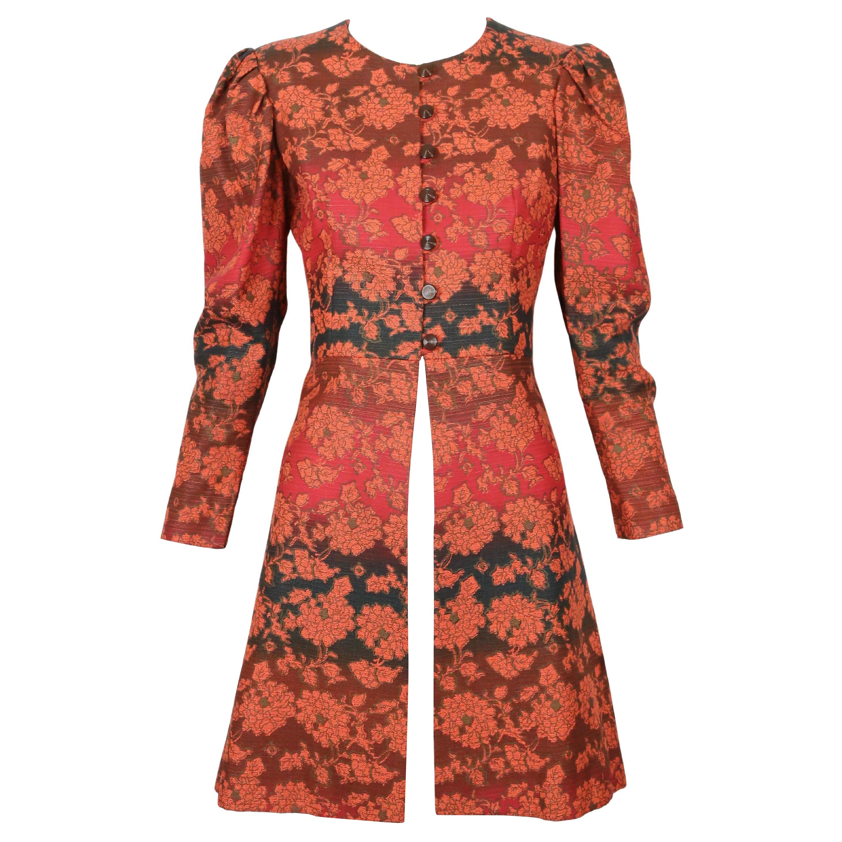 1970 YVES SAINT LAURENT gradient color floral coat with puff sleeves