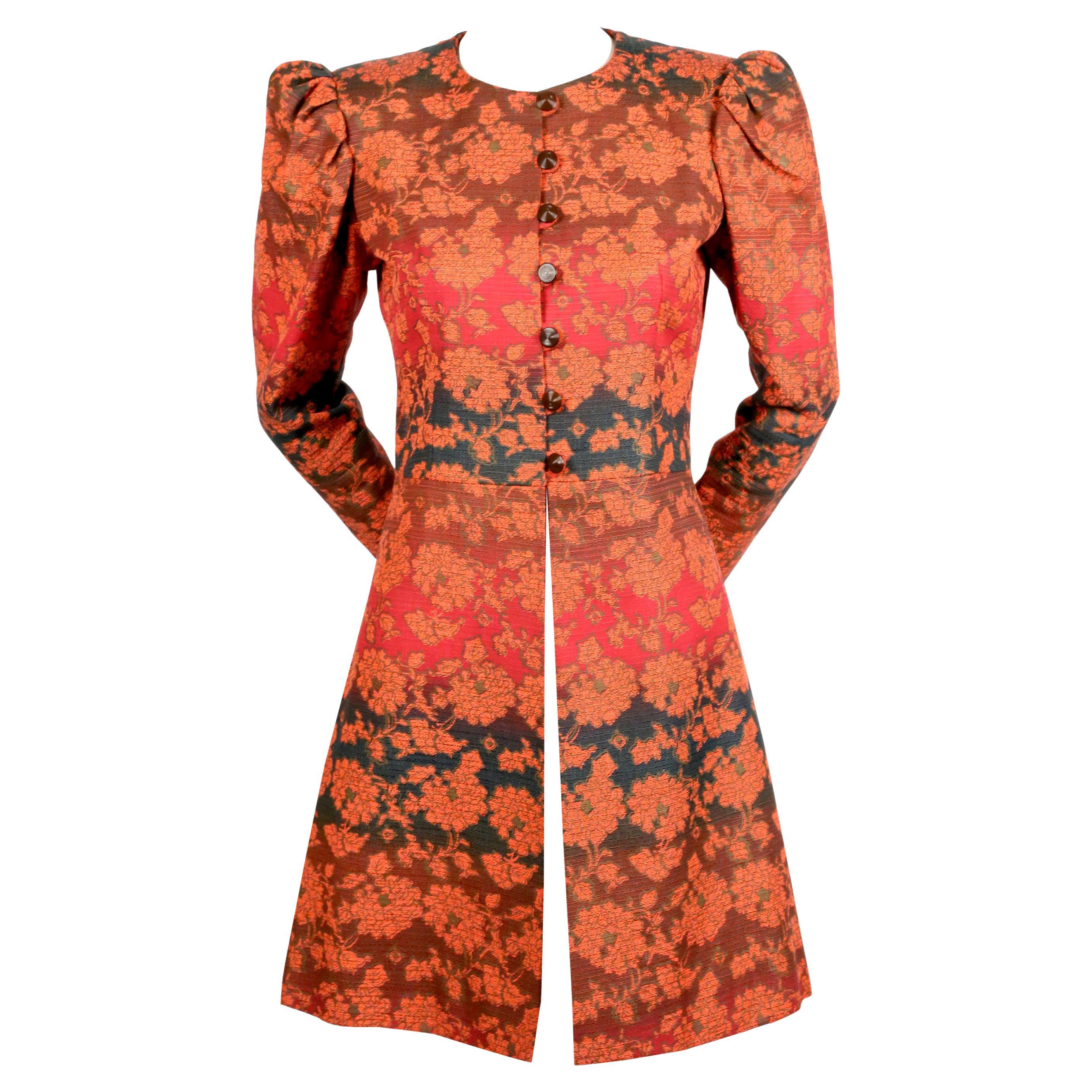 1970 YVES SAINT LAURENT gradient color floral coat with puff sleeves For Sale