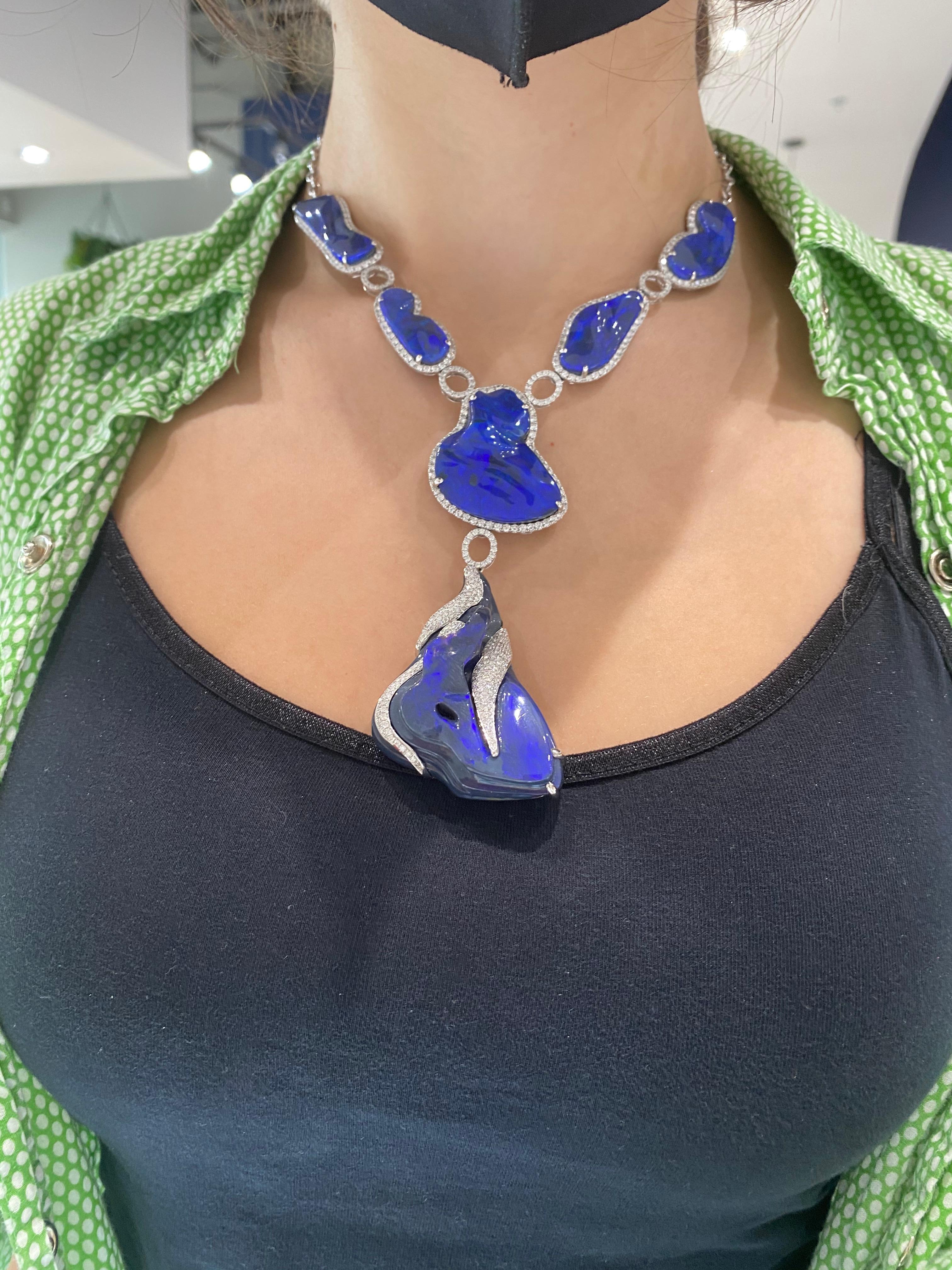 197.00ctw Lightning Ridge Black Opal 6.27ct Diamond AGTA Award Winning Necklace In New Condition For Sale In Houston, TX