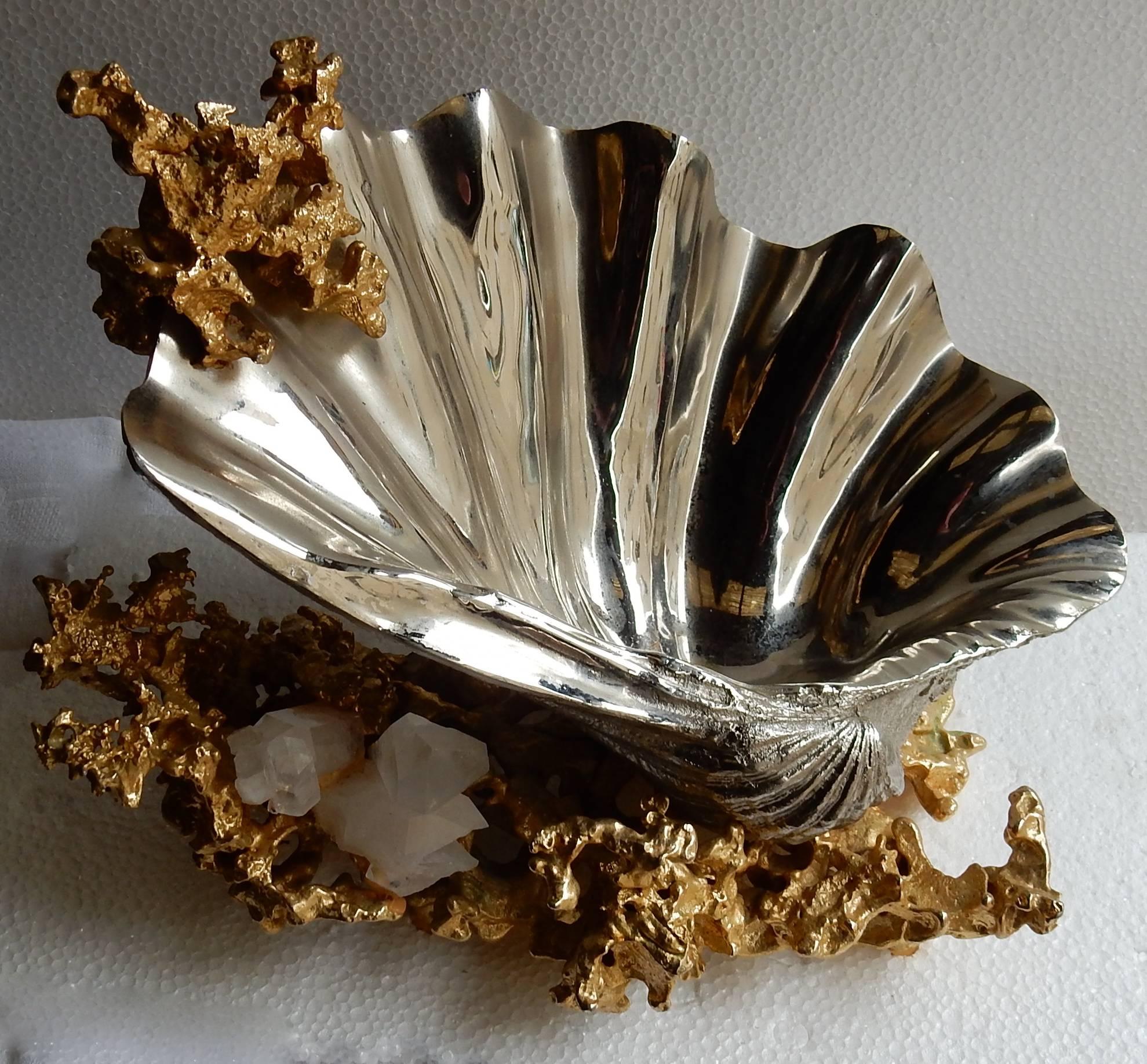 Late 20th Century 1970-1980 Cuts Font by Boeltz Silvered and Gilded Bronze with Rock Crystal