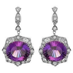 19.70ct Natural Amethyst and Diamond 14K Solid White Gold Earrings