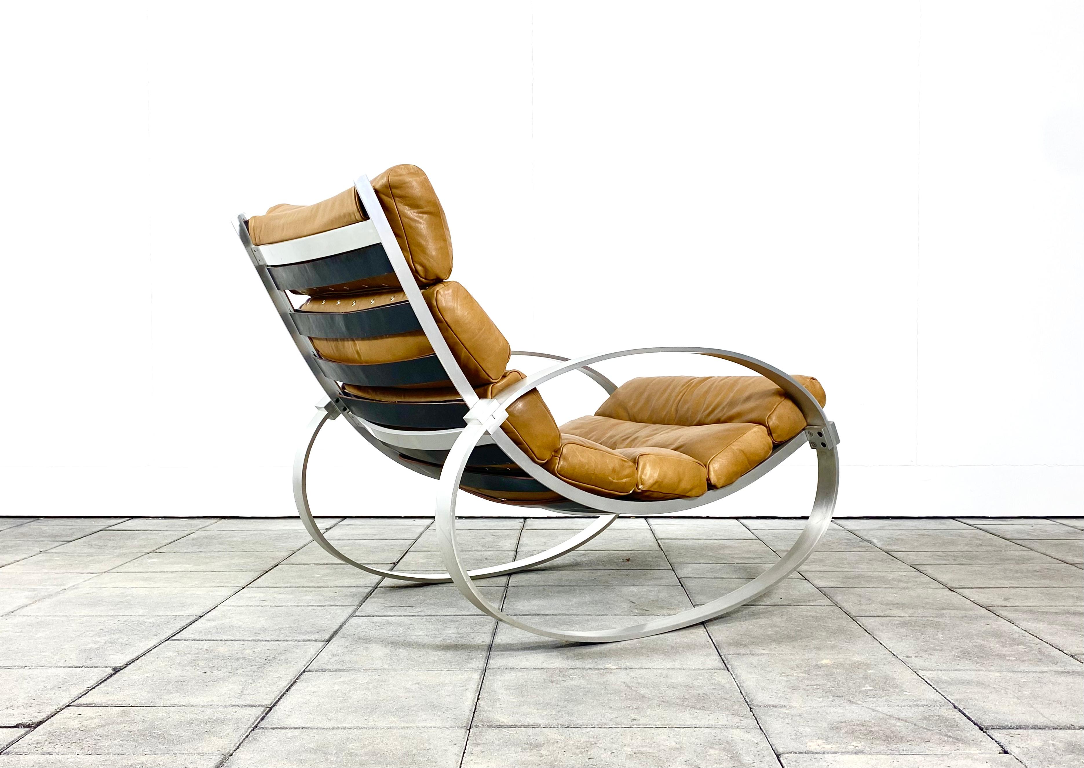 Mid-Century Modern 1970s, Hans Kaufeld Leather Rocking Chair 