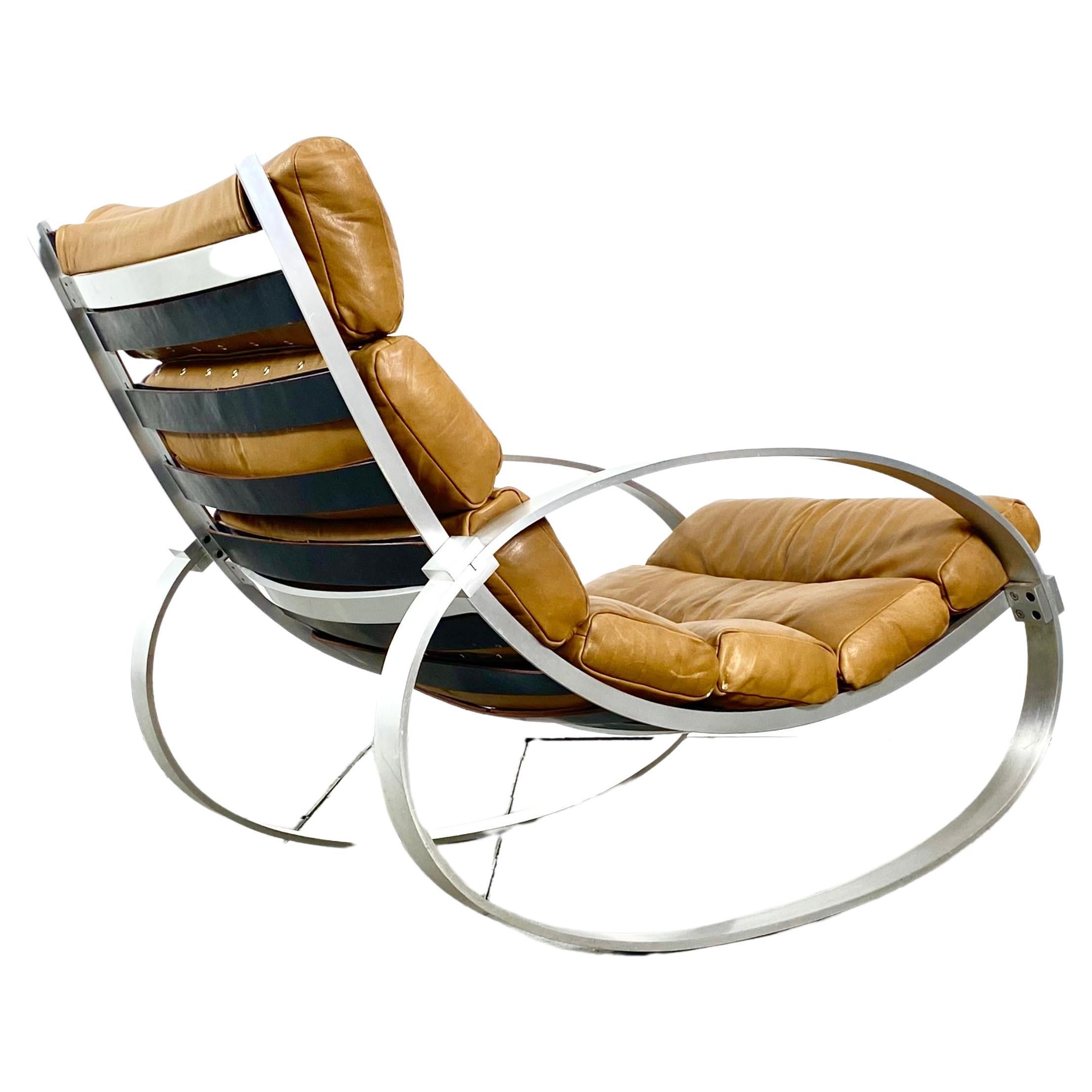 1970s, Hans Kaufeld Leather Rocking Chair 