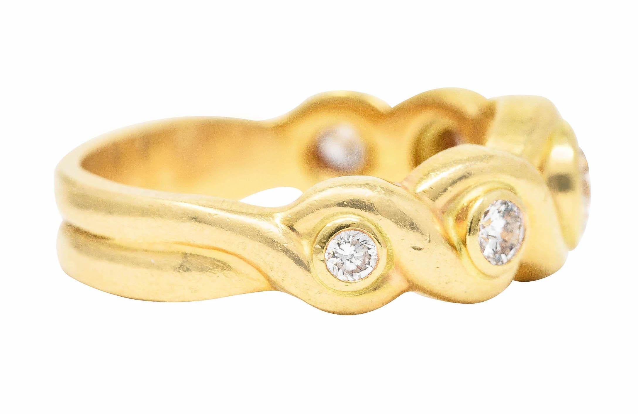 Contemporary 1970's 0.70 Carats 14 Karat Yellow Gold Scroll Vintage Five Stone Ring