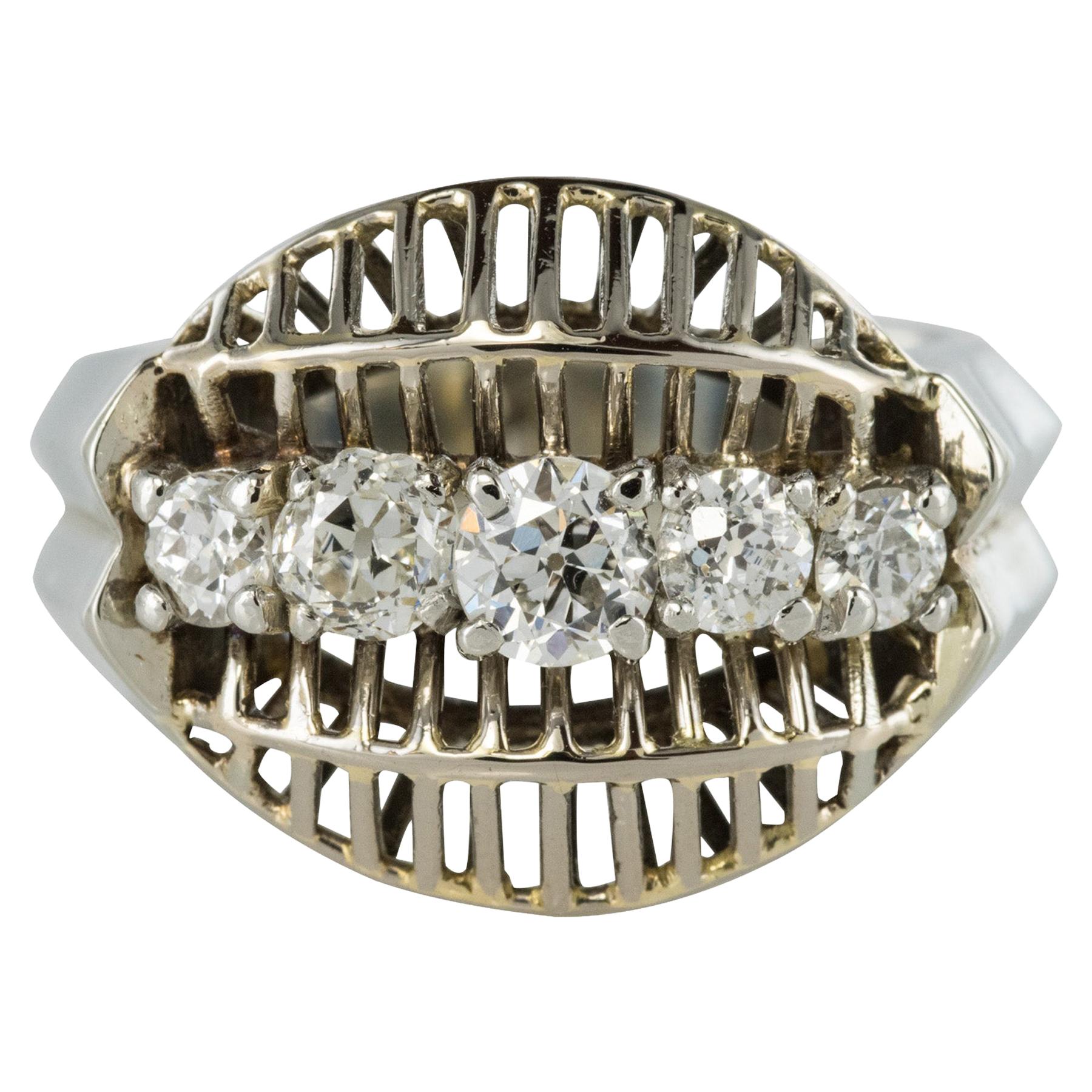 1970er Jahre 1 Karat Diamant-Weigold Vintage-Ring
