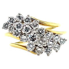 Vintage 1970s  1.00 TCW Diamond and 18k Two Tone Gold Waterfall Cluster Ring