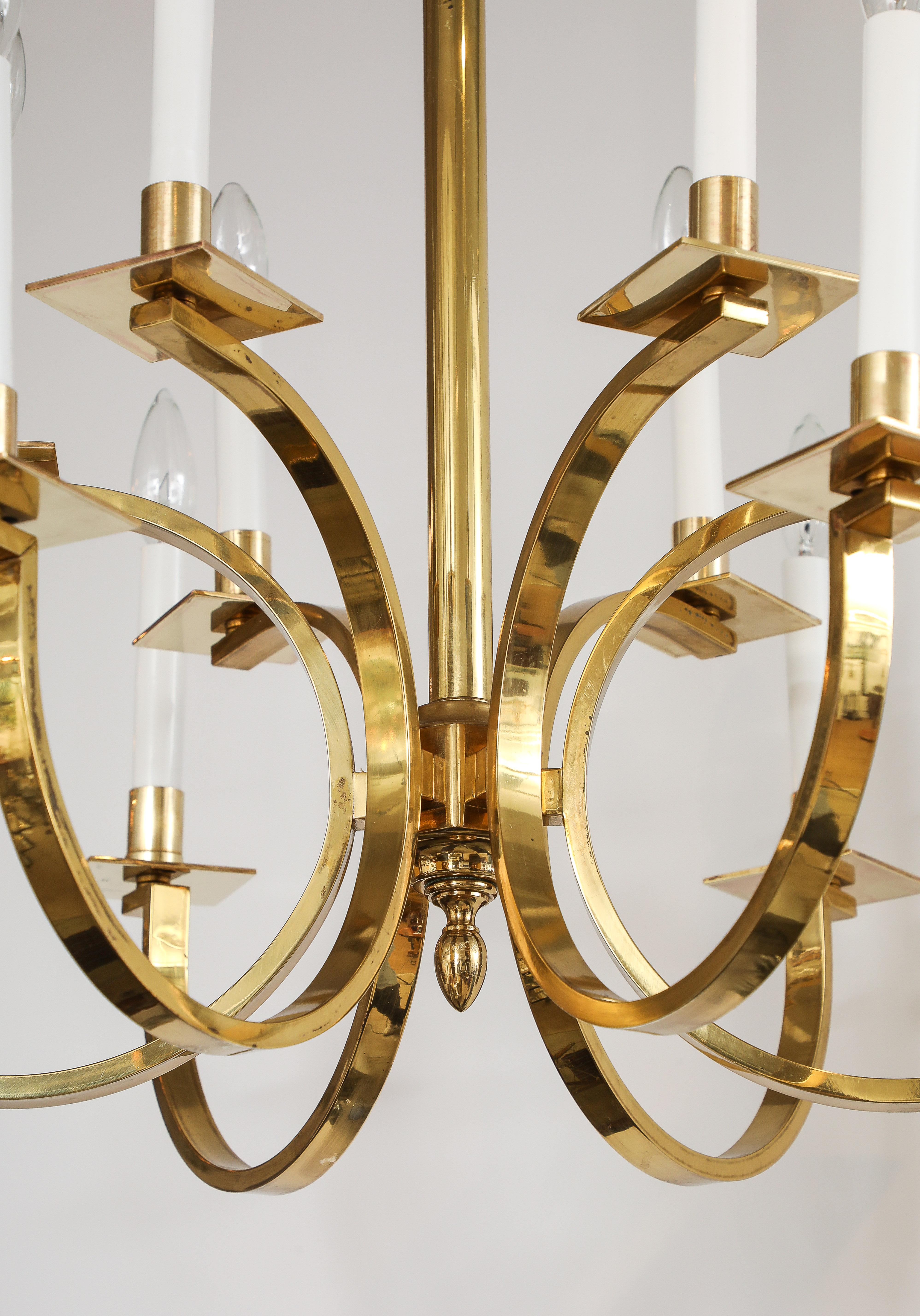 1970's 12 Arm Italian Brass Chandelier Attributed To Gaetano Sciolari For Sale 5