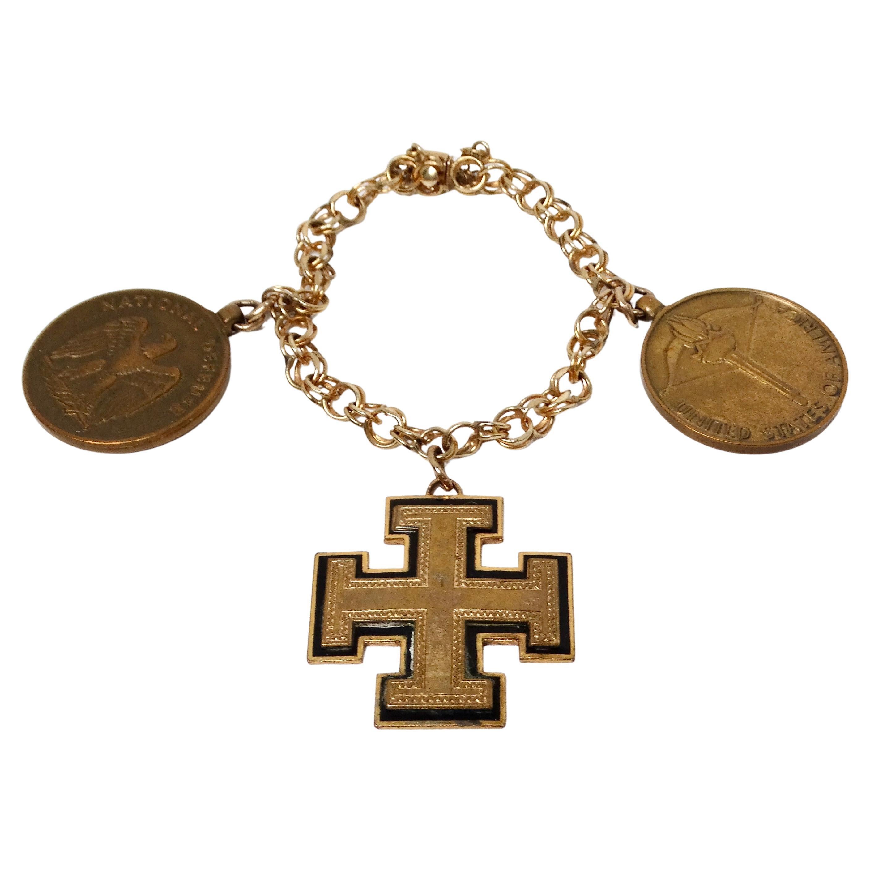 1970s 12k Gold Filled U.S. Military Service Medals Charm Bracelet - 1 of 20