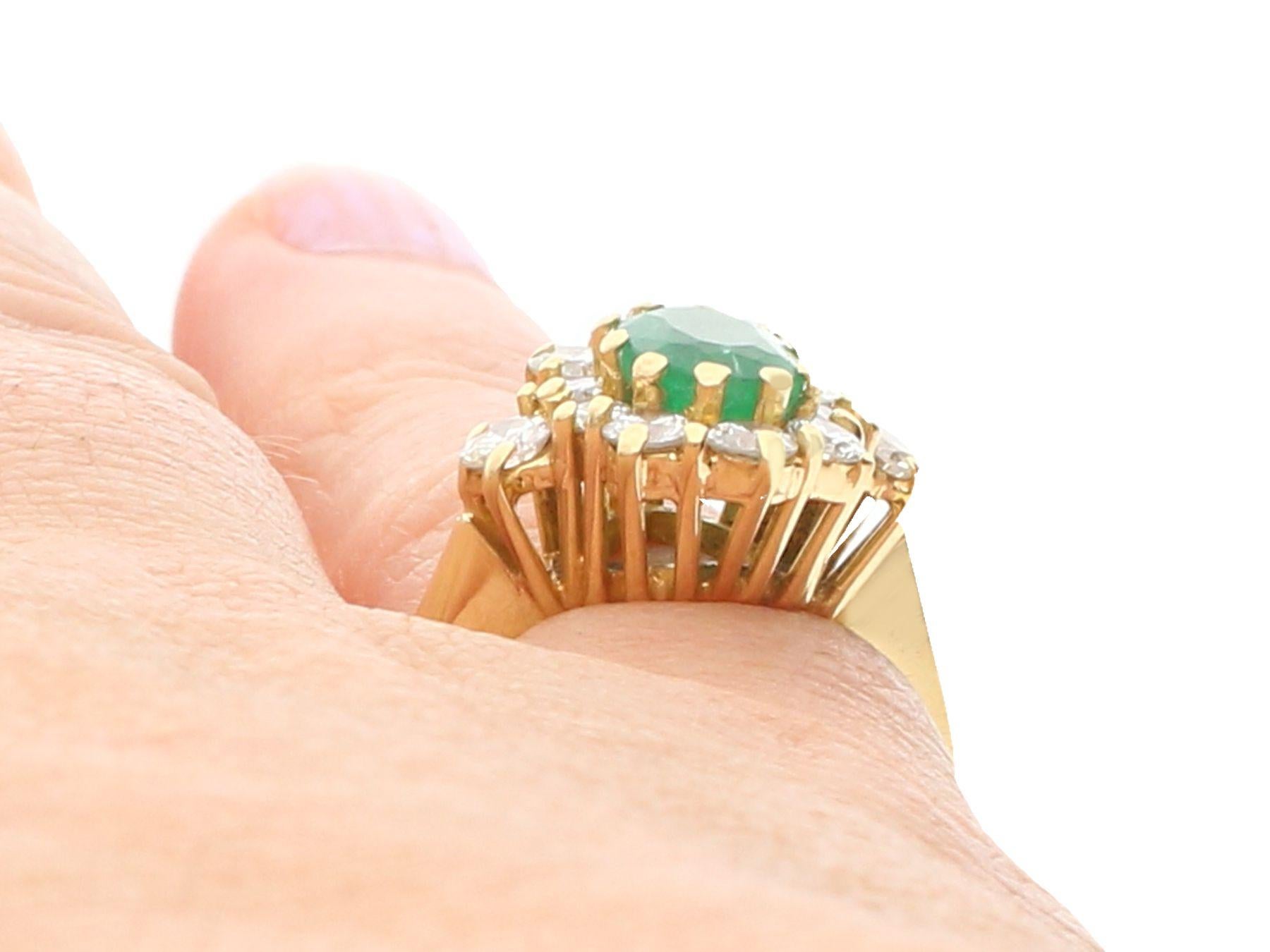 1970s, 1.30 Carat Emerald and Diamond Yellow Gold Cluster Cocktail Ring 3