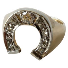 1970s 14 Karat Gold Diamond Lucky Horseshoe Gamblers Ring