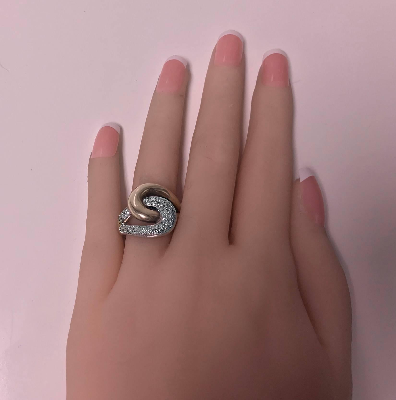 Mixed Cut 1970s 14 Karat Yellow and White Gold Diamond Twist Ring