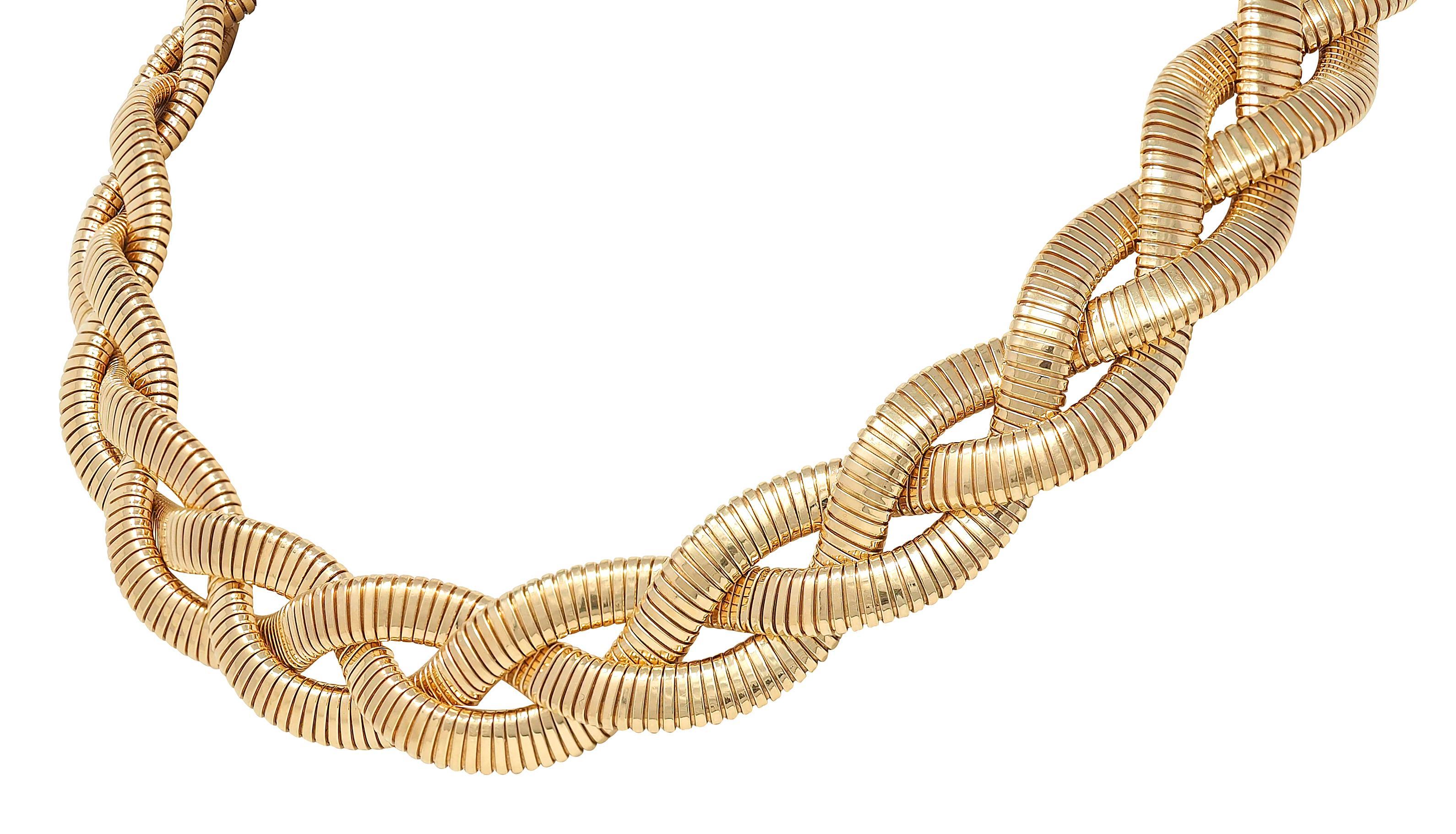 Collier tubogas tressé vintage en or jaune 14 carats des années 1970 Unisexe en vente
