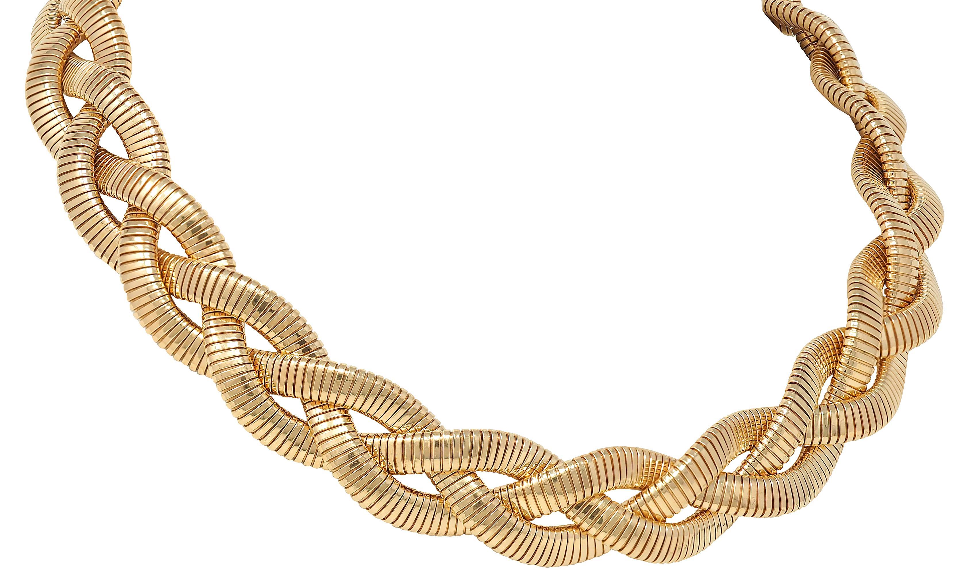 Collier tubogas tressé vintage en or jaune 14 carats des années 1970 en vente 3