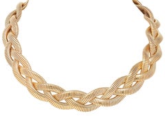 Collar Tubogas Trenzado Vintage de Oro Amarillo de 14 Kilates de los años 70