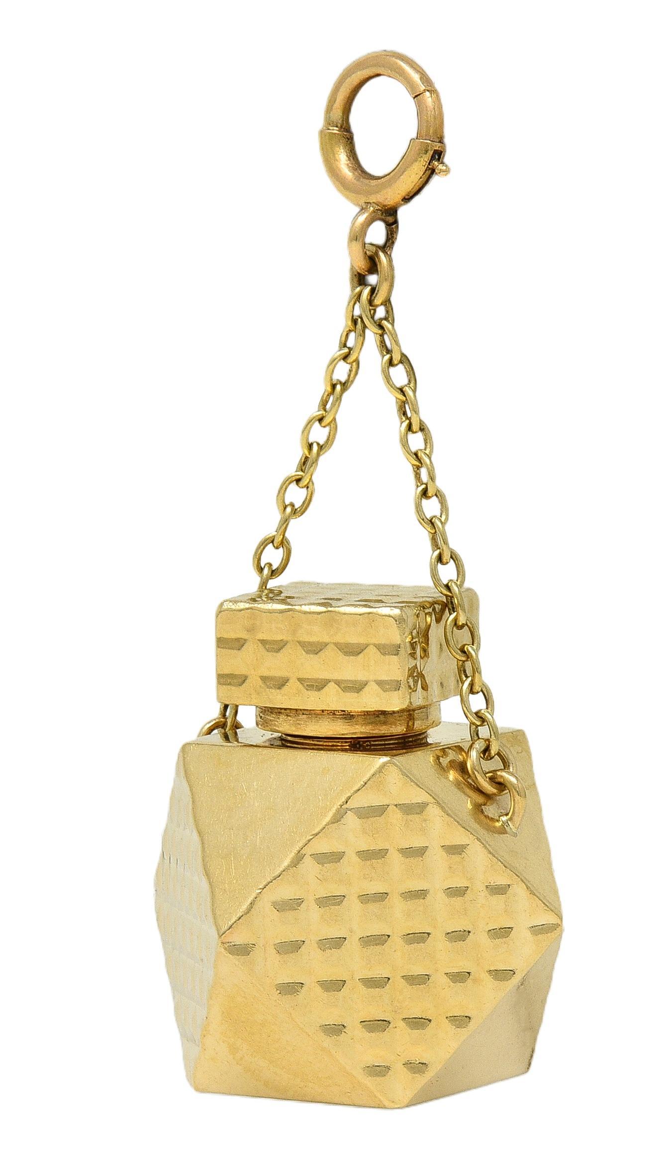 Colgante de oro amarillo de 14 quilates con forma de botella de perfume de los años 70 Moderno en venta