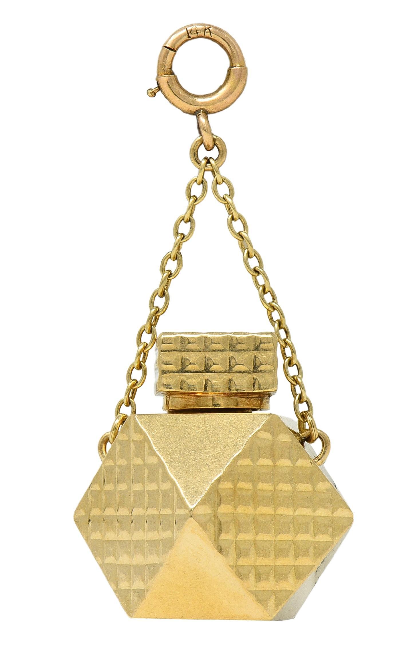 Colgante de oro amarillo de 14 quilates con forma de botella de perfume de los años 70 en Excelente estado para la venta en Philadelphia, PA