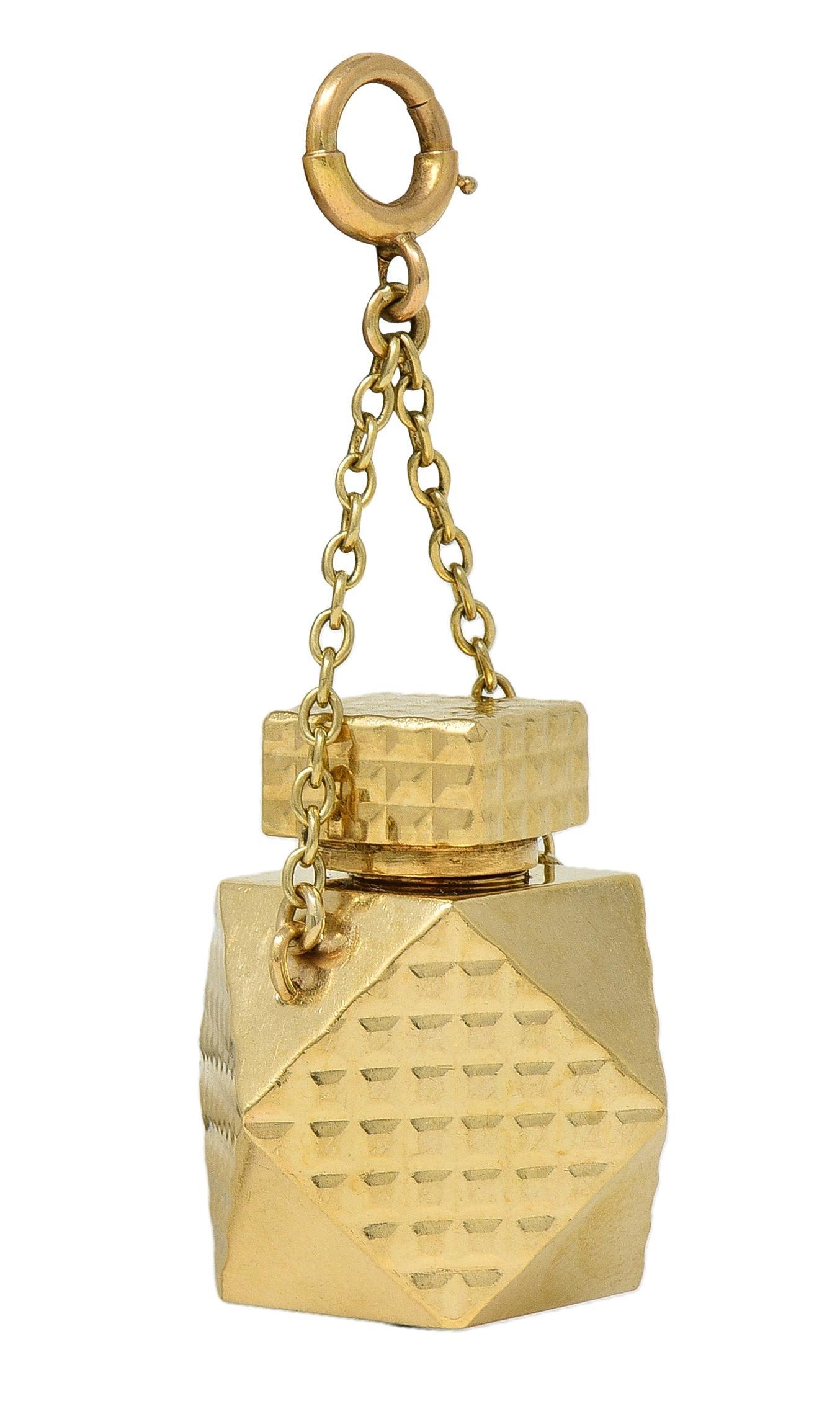 De las mujeres Colgante de oro amarillo de 14 quilates con forma de botella de perfume de los años 70 en venta