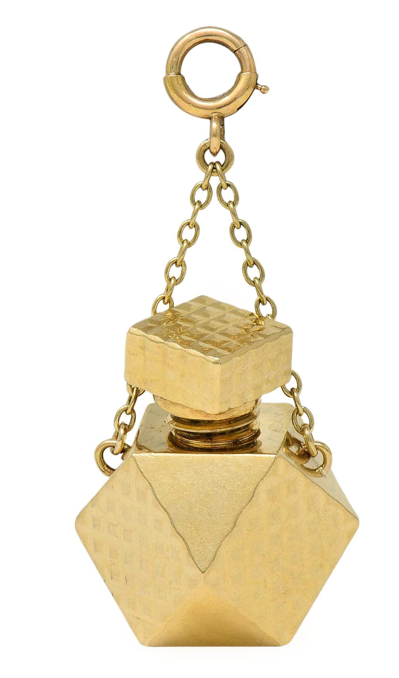 Colgante de oro amarillo de 14 quilates con forma de botella de perfume de los años 70 en venta 2