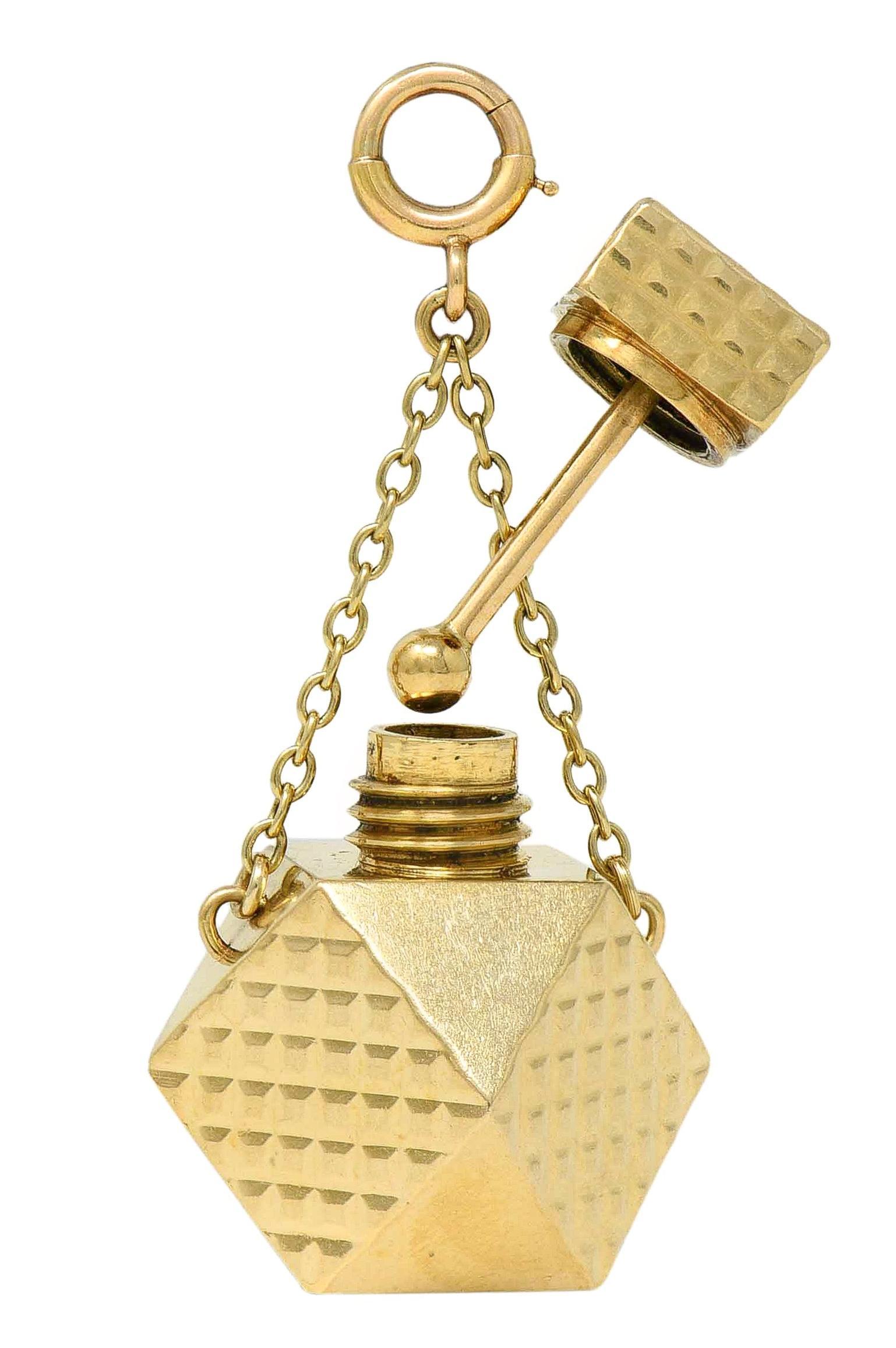Colgante de oro amarillo de 14 quilates con forma de botella de perfume de los años 70 en venta 3