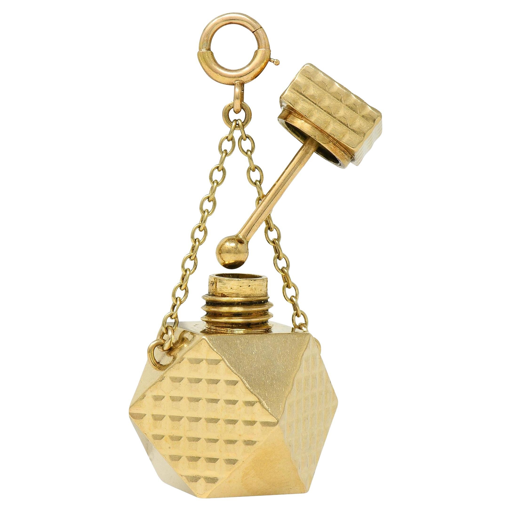 Colgante de oro amarillo de 14 quilates con forma de botella de perfume de los años 70 en venta