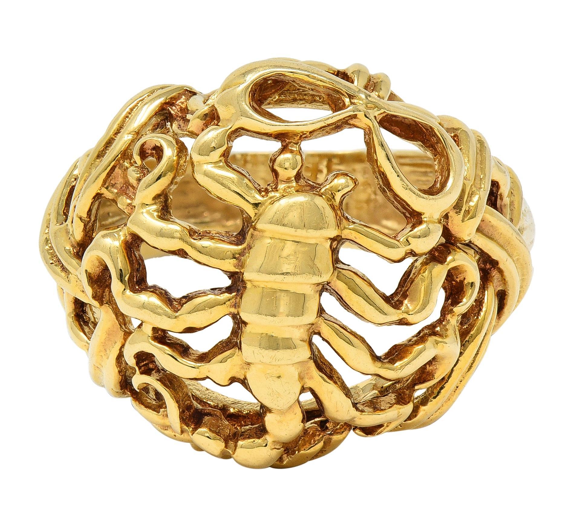 1970's 14 Karat Gelbgold Vintage Skorpion Zodiac Kuppel Ring