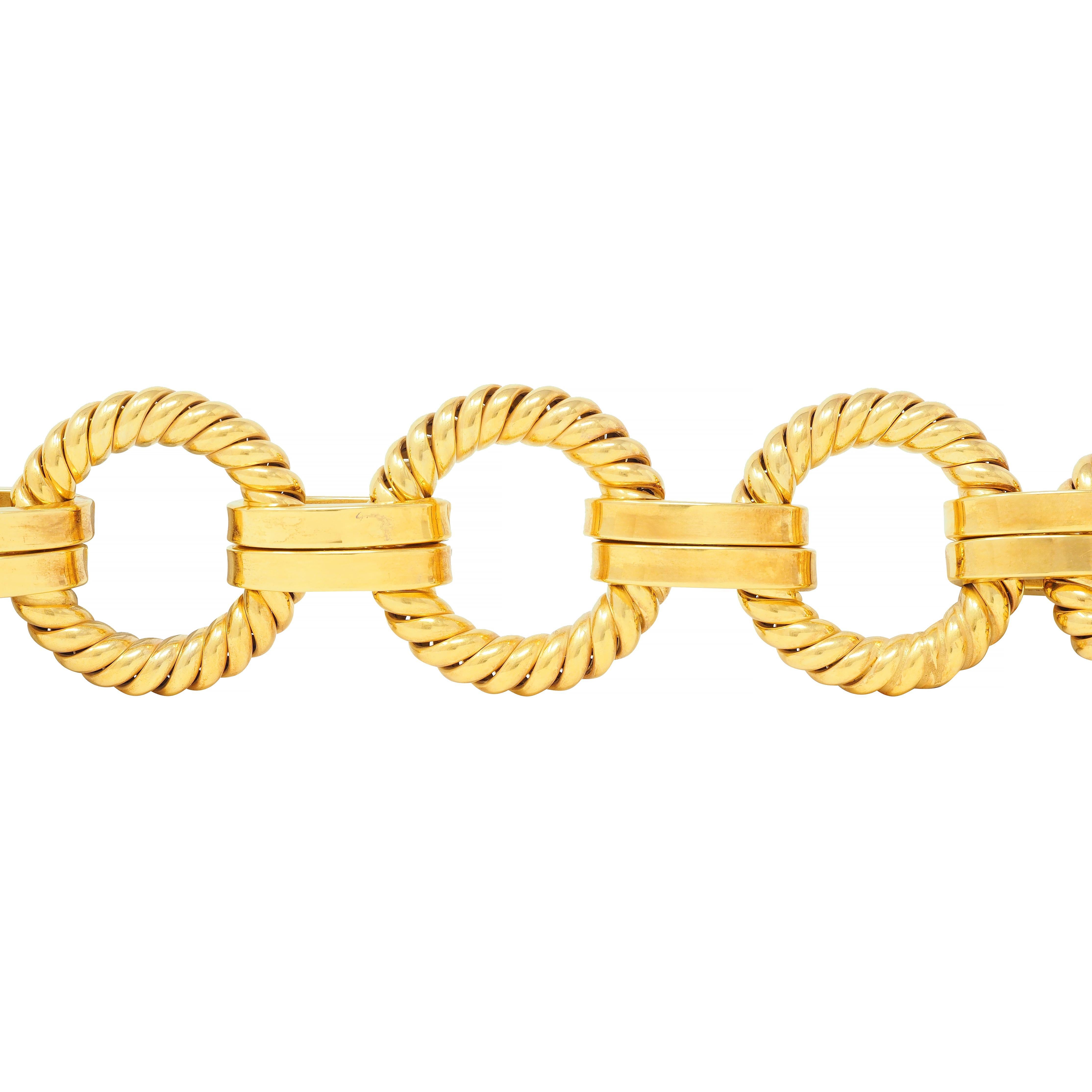 Modern 1970's 14 Karat Yellow Gold Vintage Twisted Rope Link Bracelet