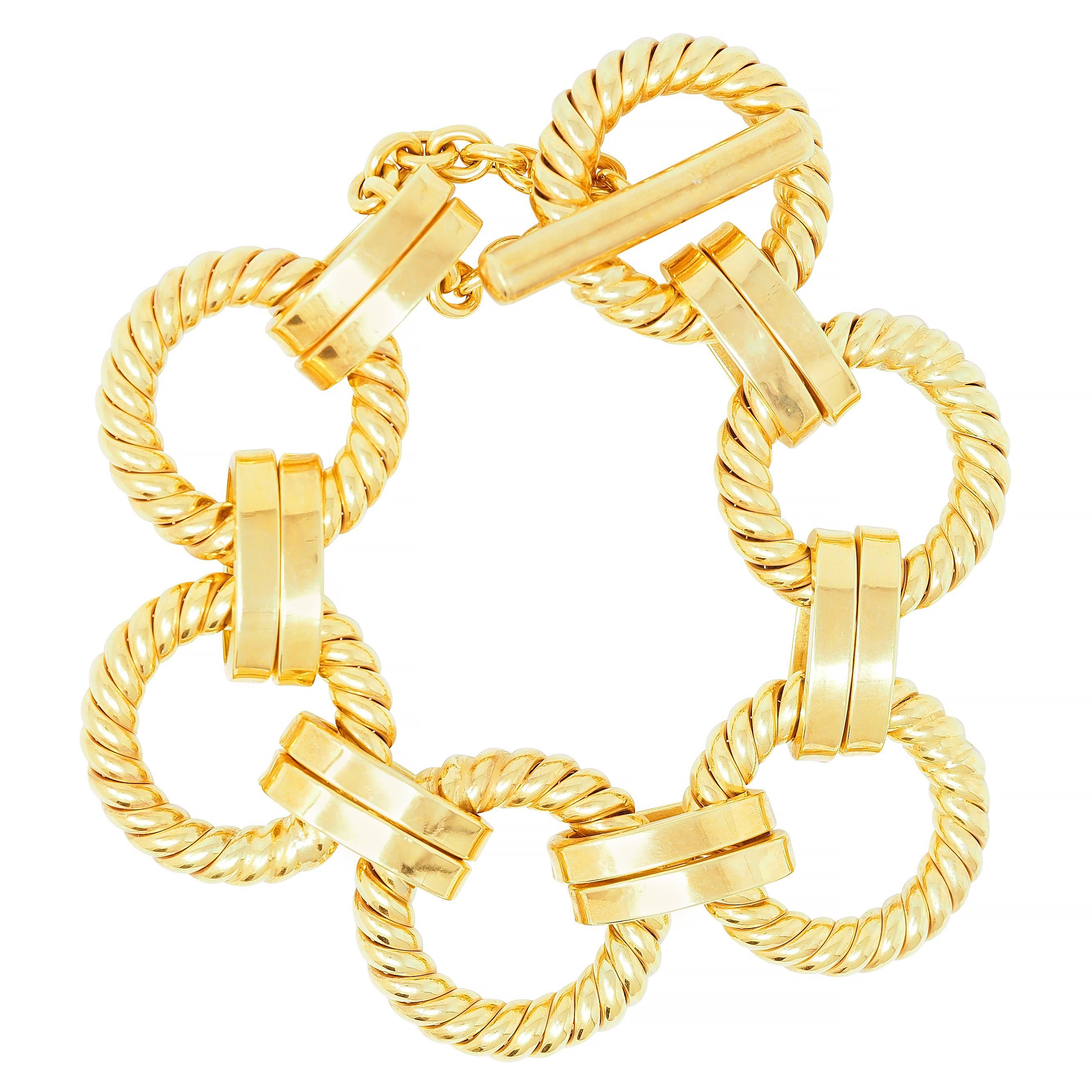 Women's or Men's 1970's 14 Karat Yellow Gold Vintage Twisted Rope Link Bracelet