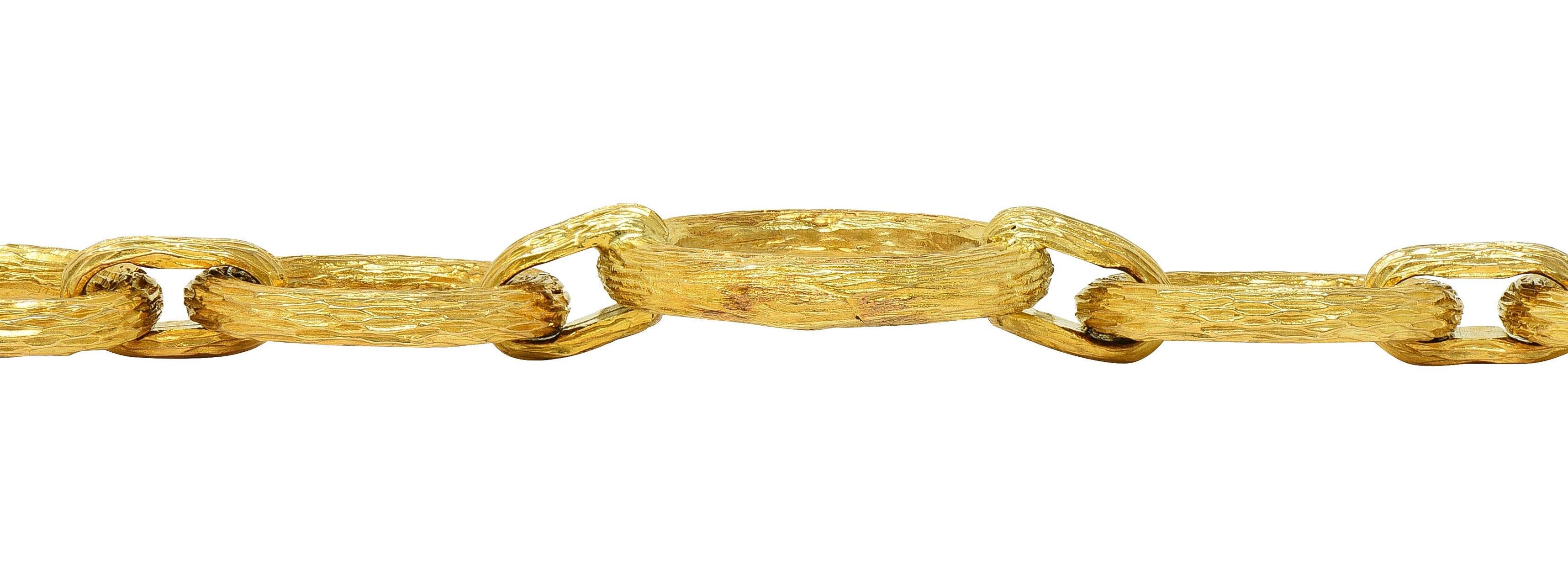 Pulsera vintage de oro amarillo de 14 quilates con eslabones de madera de los años 70 en venta 6
