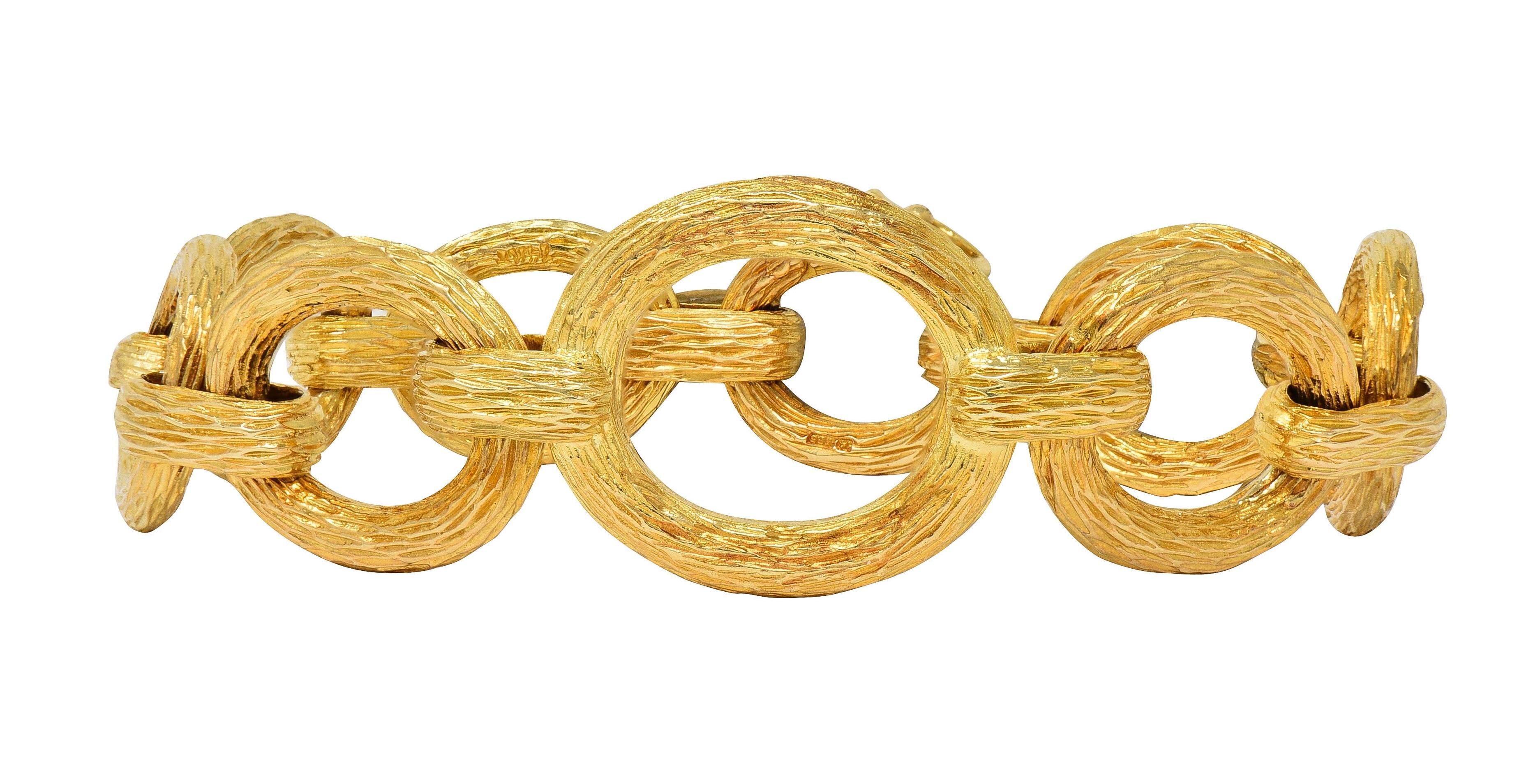 Femenino o masculino Pulsera vintage de oro amarillo de 14 quilates con eslabones de madera de los años 70 en venta