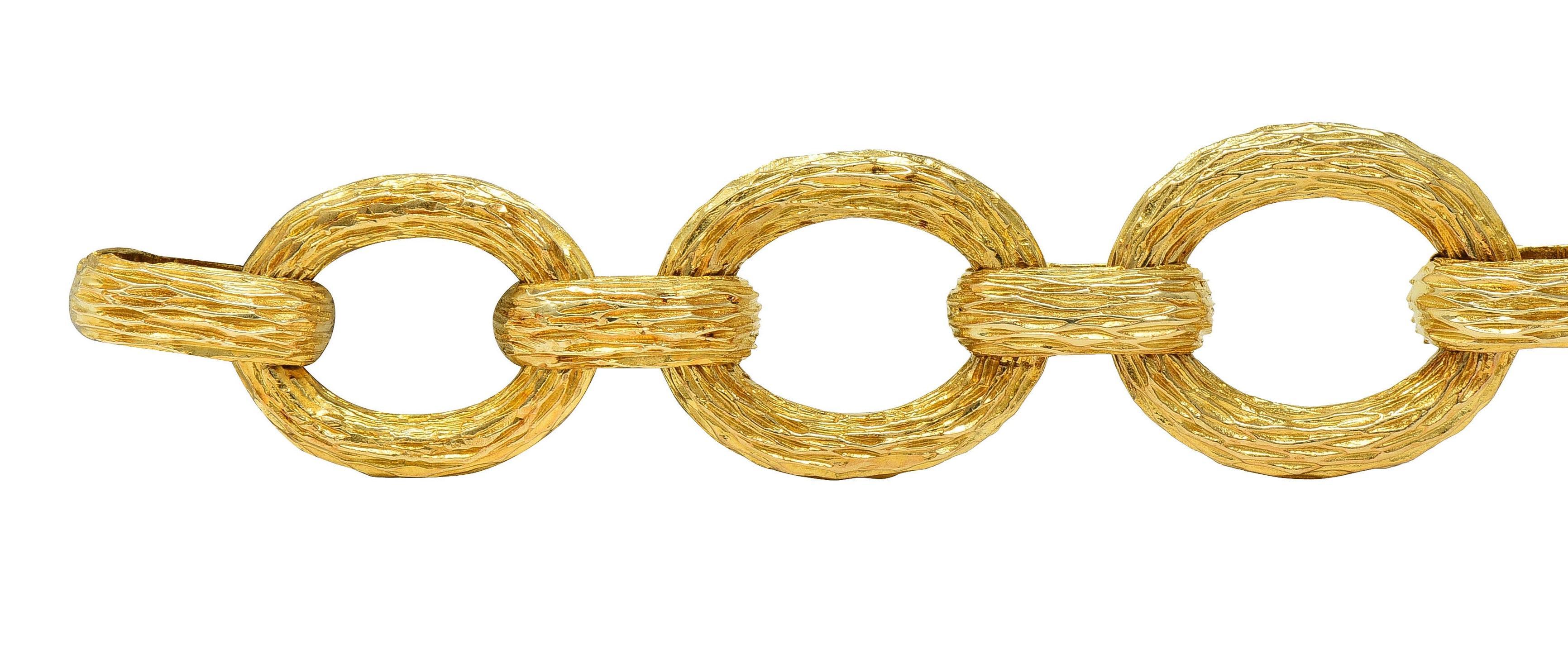 1970's 14 Karat Yellow Gold Wood Grain Link Vintage Bracelet For Sale 1