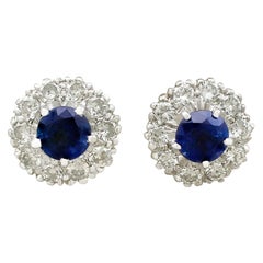 1970s 1.40 Carat Sapphire and Diamond White Gold Stud Earrings