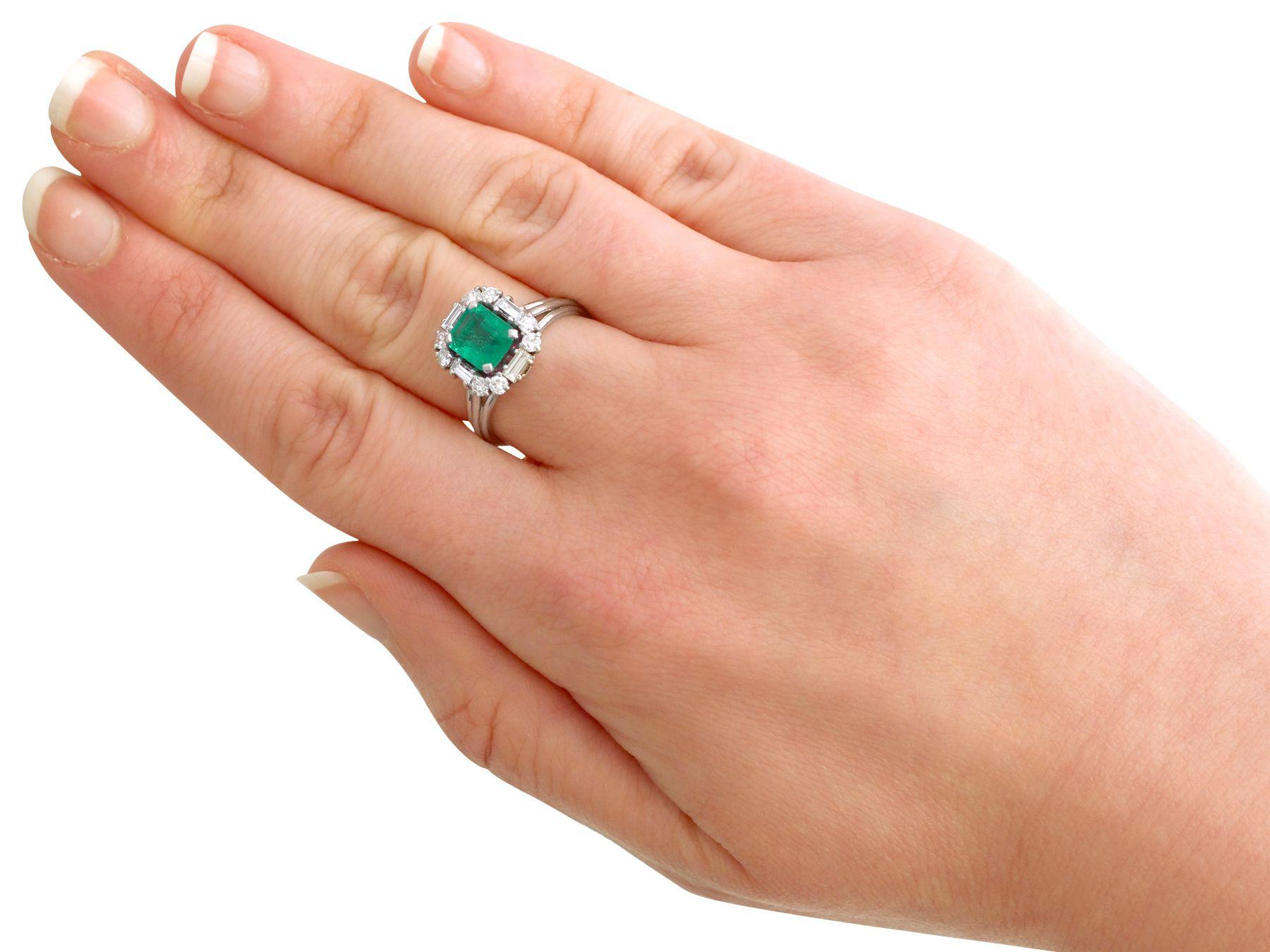 1970s 1.43 Carat Emerald and Diamond Platinum Cluster Ring For Sale 1