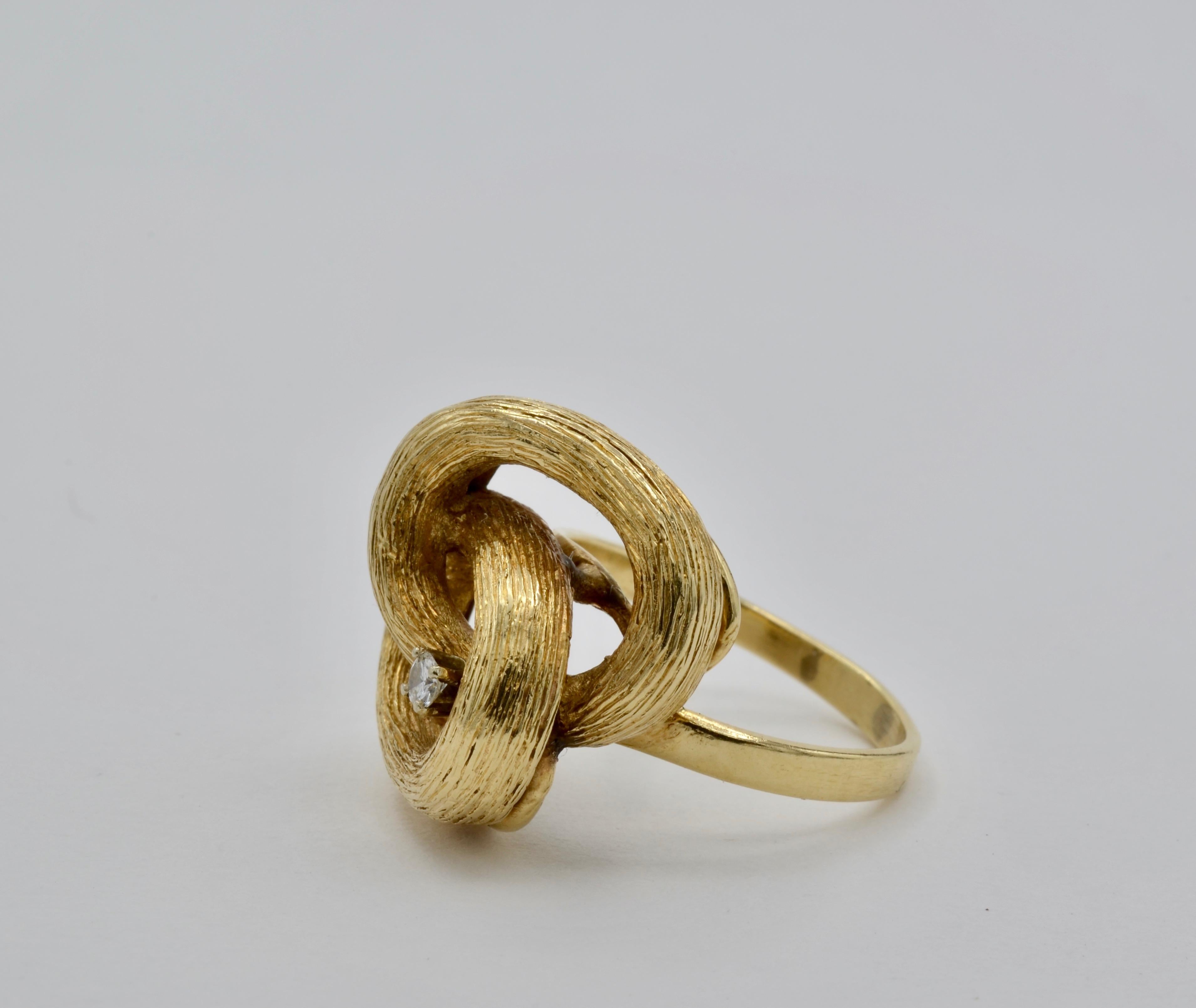 14 Karat Gold Double Loop Diamond Ring 1970 In Excellent Condition For Sale In Berkeley, CA