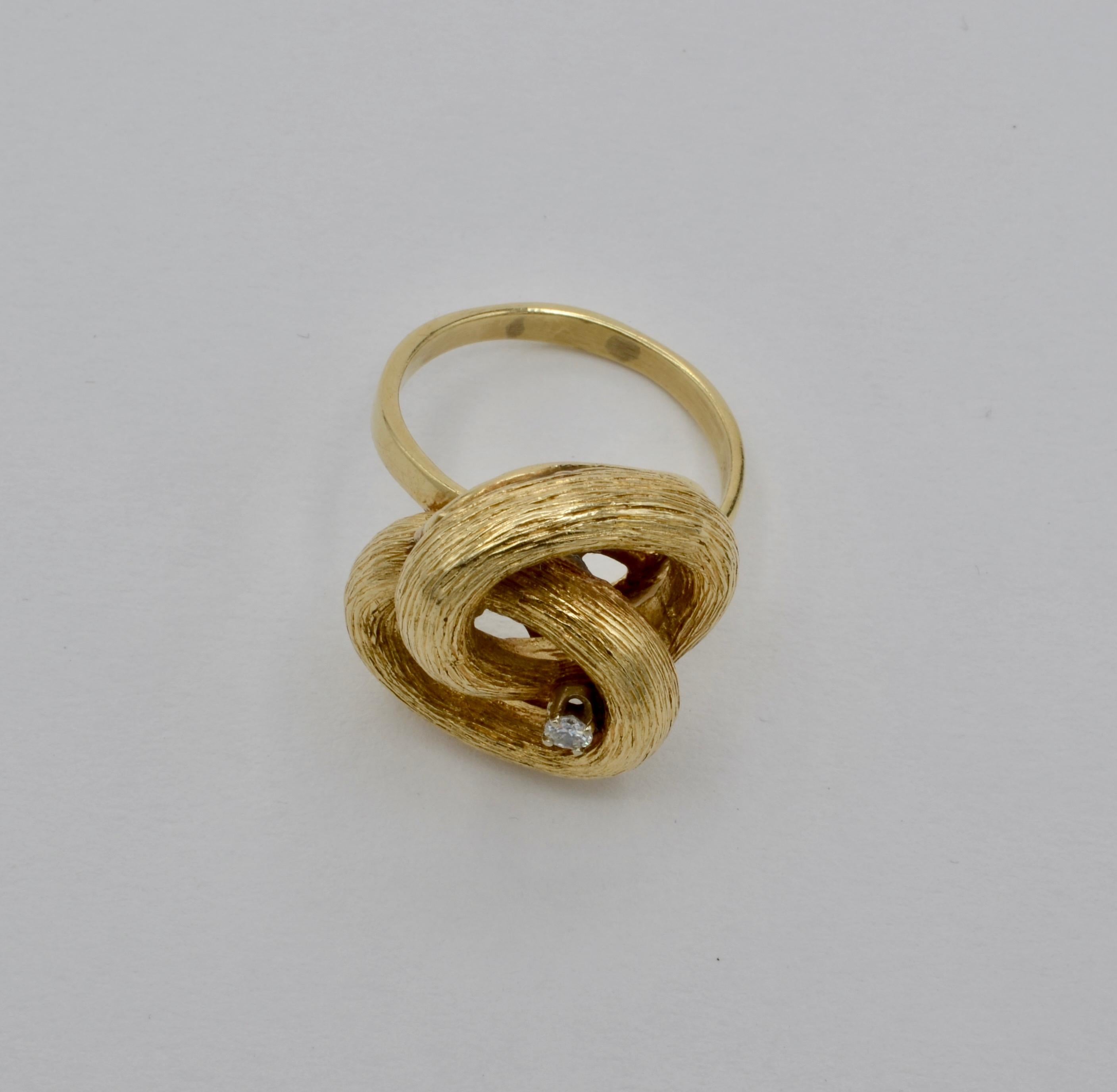14 Karat Gold Double Loop Diamond Ring 1970 For Sale 1