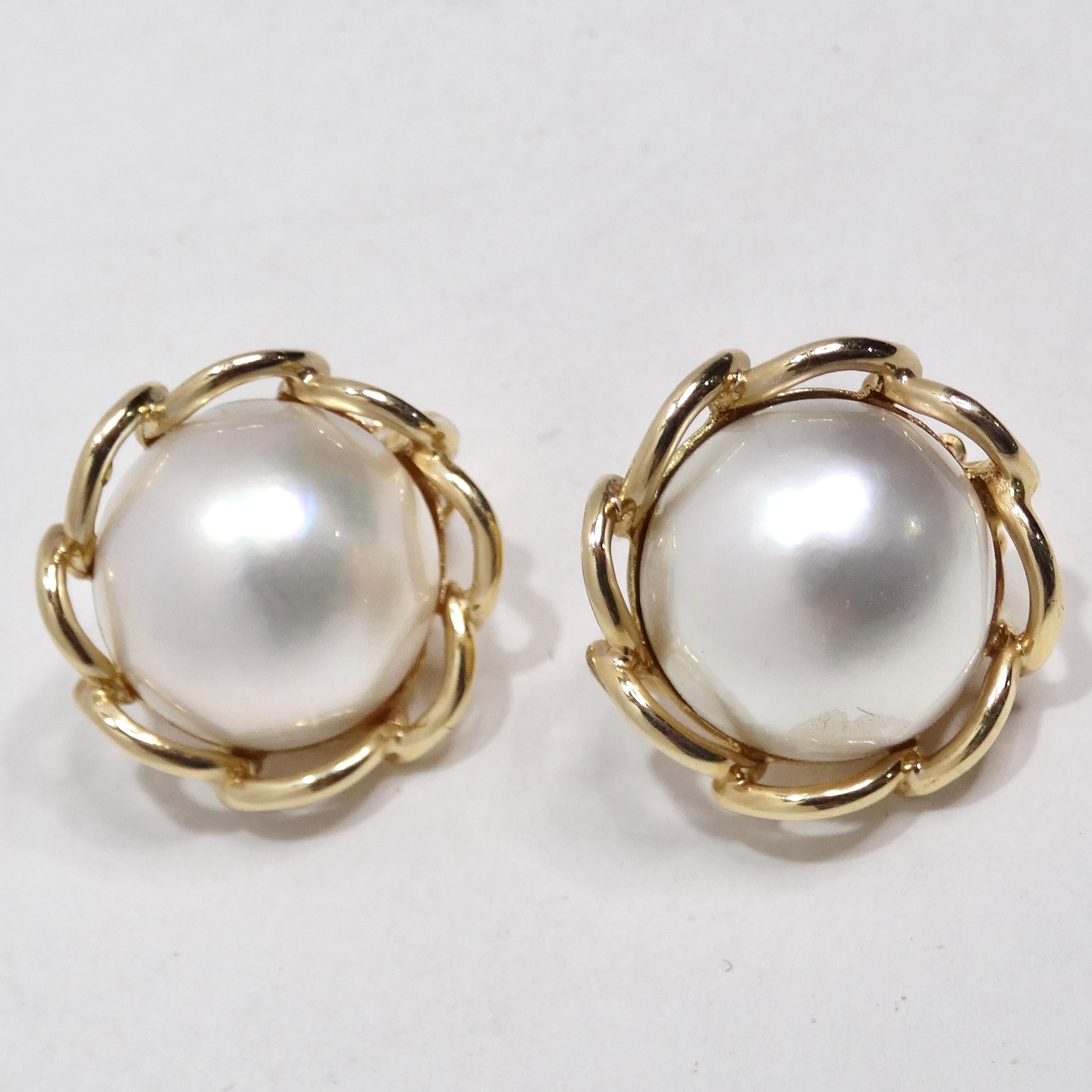 1970s 14K Gold Pearl Clip On Stud Earrings For Sale 1