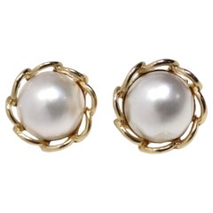 1970 - Boucles d'oreilles à clip en or 14K avec perles
