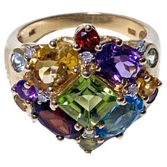 1970s 14k Gold Ring Multi Coloured Gemstone