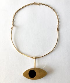 1970s 14 Karat Gold Surrealist Lucite Eye of Ra Sun God Pendant Necklace