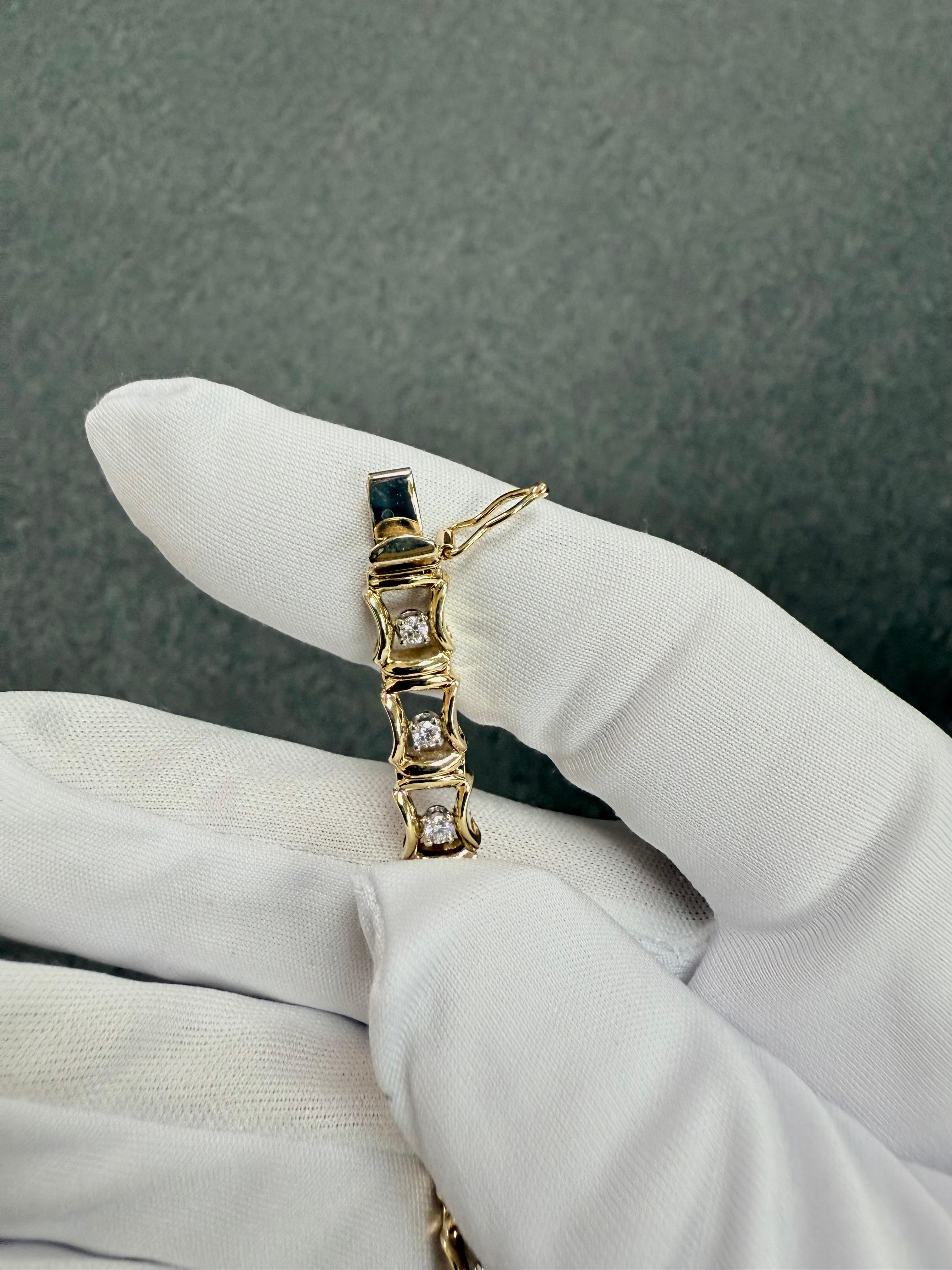 Bracciale in oro giallo 14k anni '70 con diamanti in vendita 6