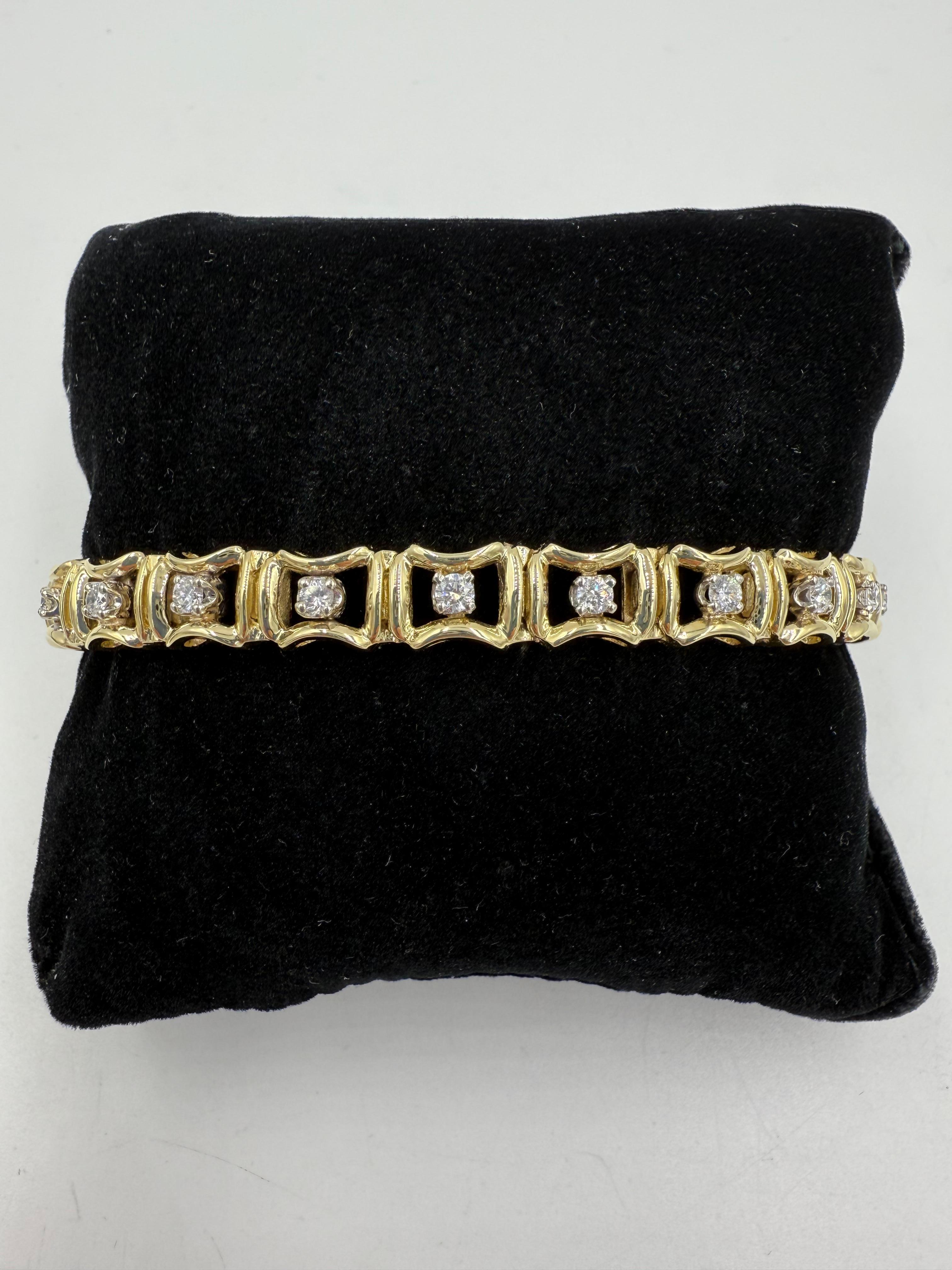 Bracciale in oro giallo 14k anni '70 con diamanti In condizioni buone in vendita a Los Angeles, CA