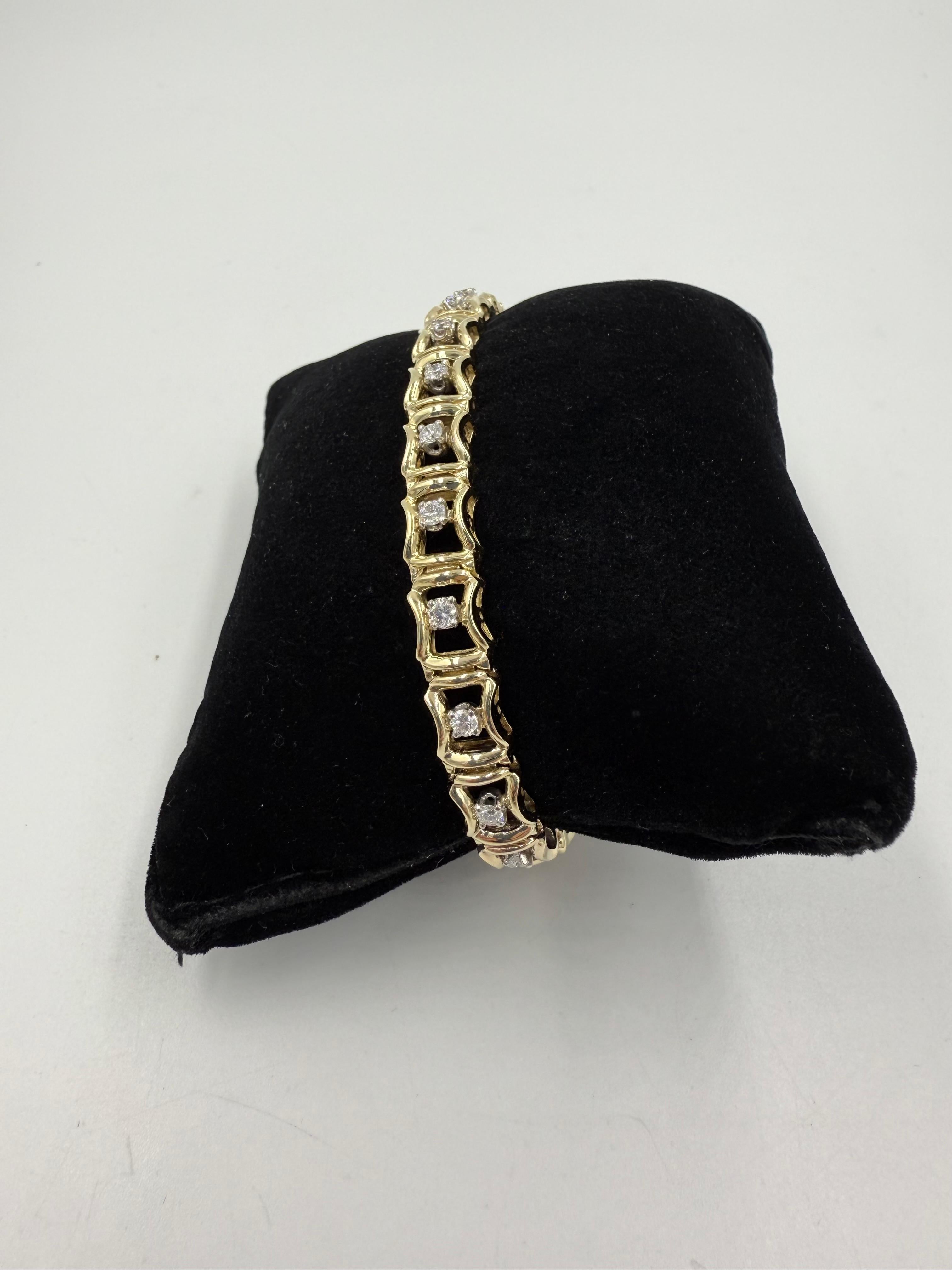 da uomo o donna Bracciale in oro giallo 14k anni '70 con diamanti in vendita