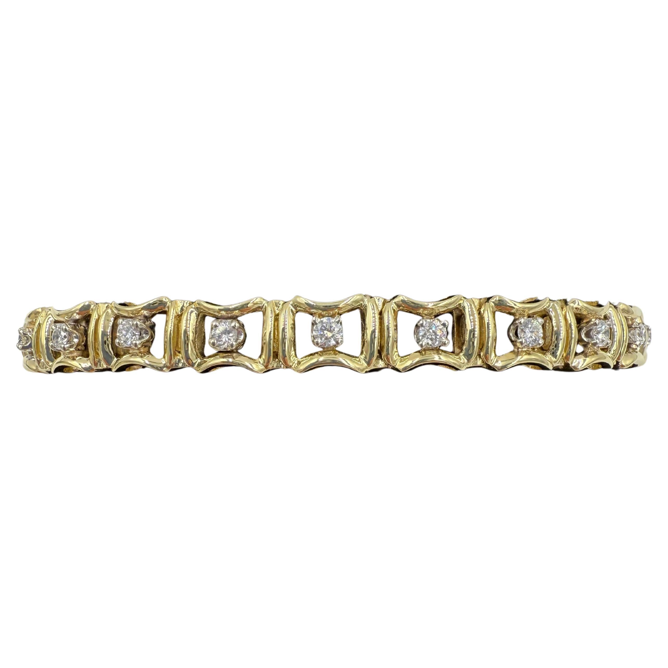Bracciale in oro giallo 14k anni '70 con diamanti