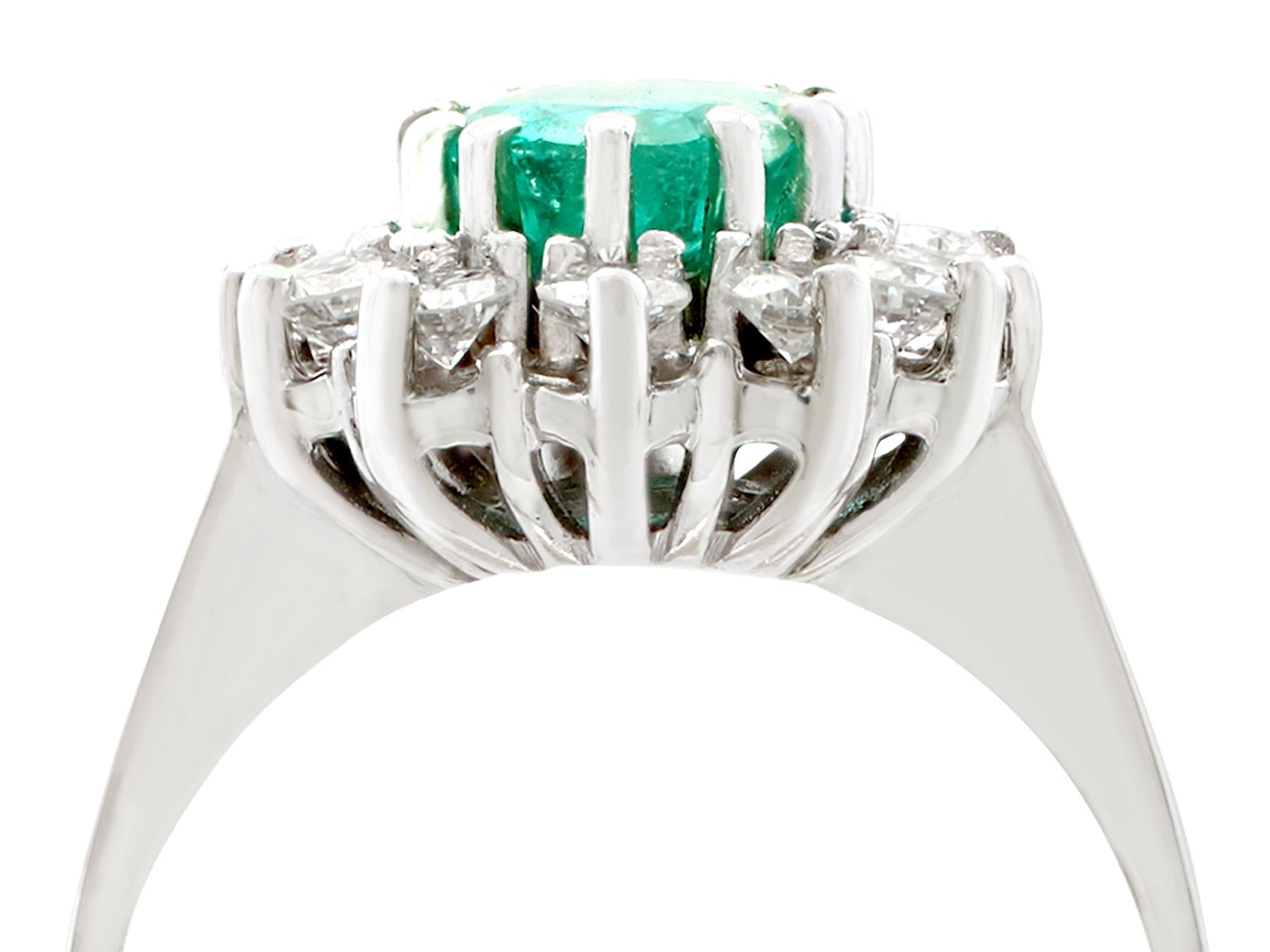 A fine and impressive 1.50 carat natural emerald and 1.12 carat diamond, 14kwhite gold vintage cocktail ring; an addition to our vintage jewellery and estate jewelry collections.

This impressive vintage cocktail ring has been crafted in 14k white