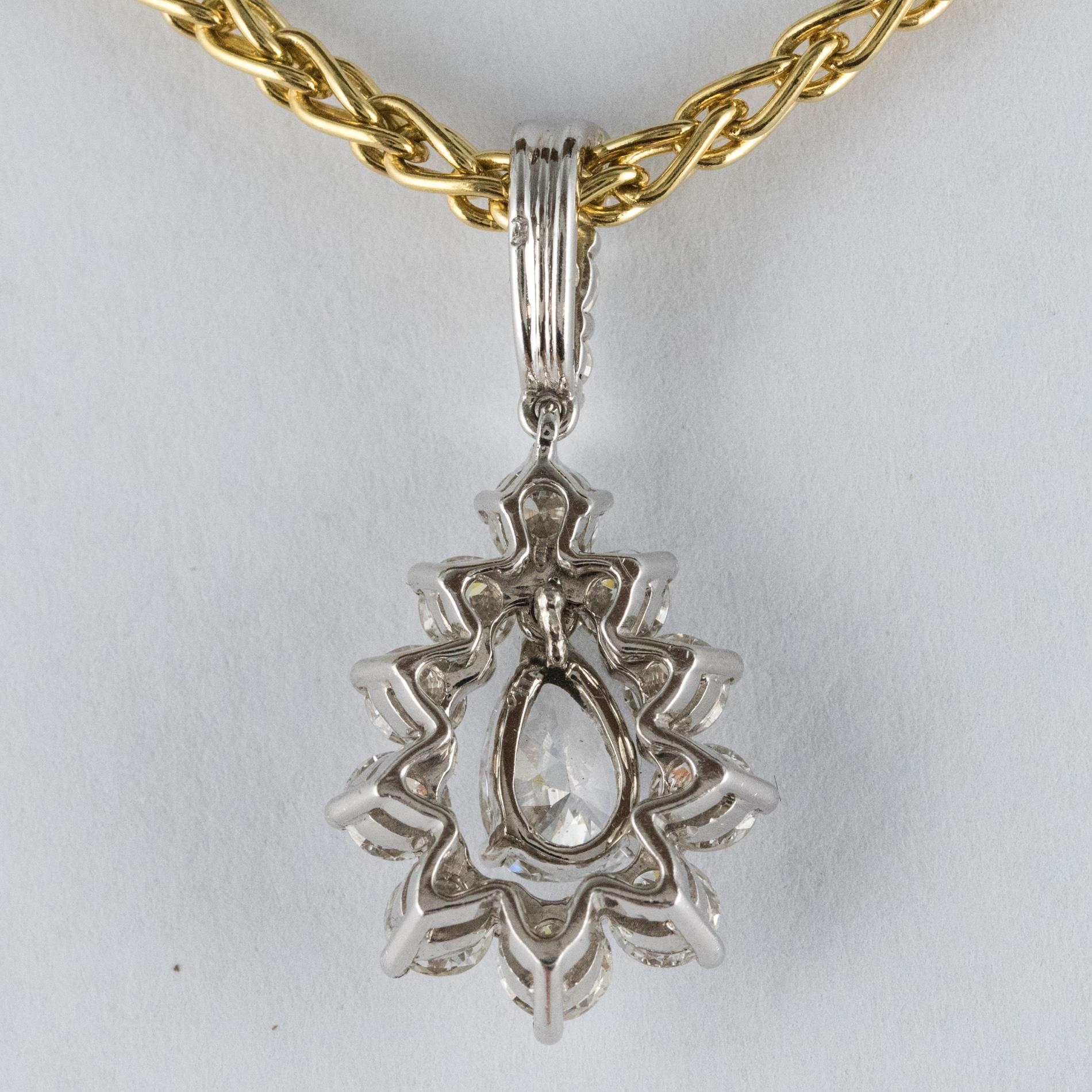 1970s 1.65 Carat Diamond White Gold Pendant Yellow Gold Chain Necklace 1