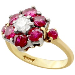 1970s 1.65 Carat Ruby Diamond Cluster Ring in Yellow Gold