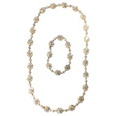 1970s 18 Carat Yellow Gold Diamond Bracelet and Necklace Set