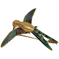 1970s 18 Karat Enamel Humming Bird Brooch
