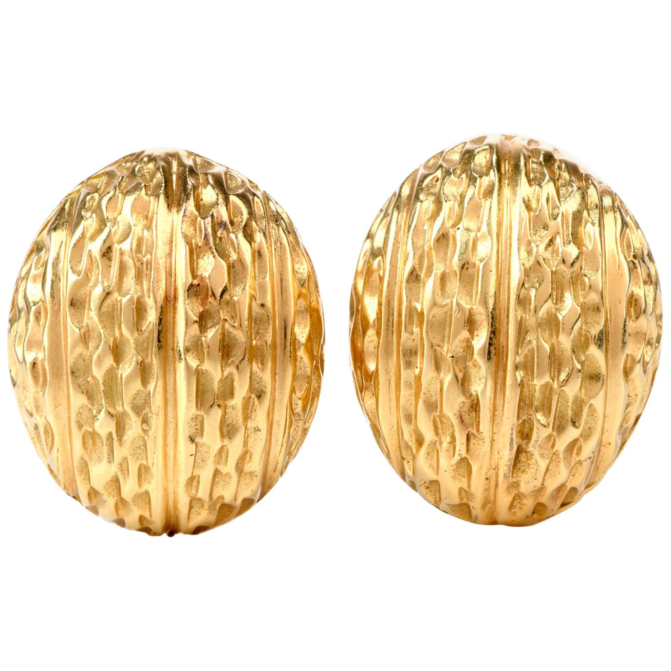 1970S Bombe Dome Shell Clipon  18 Karat Gold Earrings