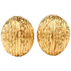 Vintage 1970S Bombe Dome Shell Clipon  18 Karat Gold Earrings