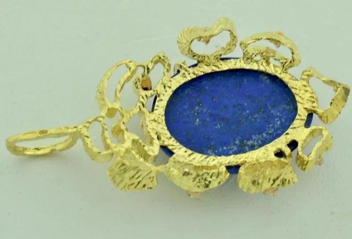 Retro 1970s 18 Karat Gold VS Diamond Lapis Lazuli Necklace Pendant For Sale